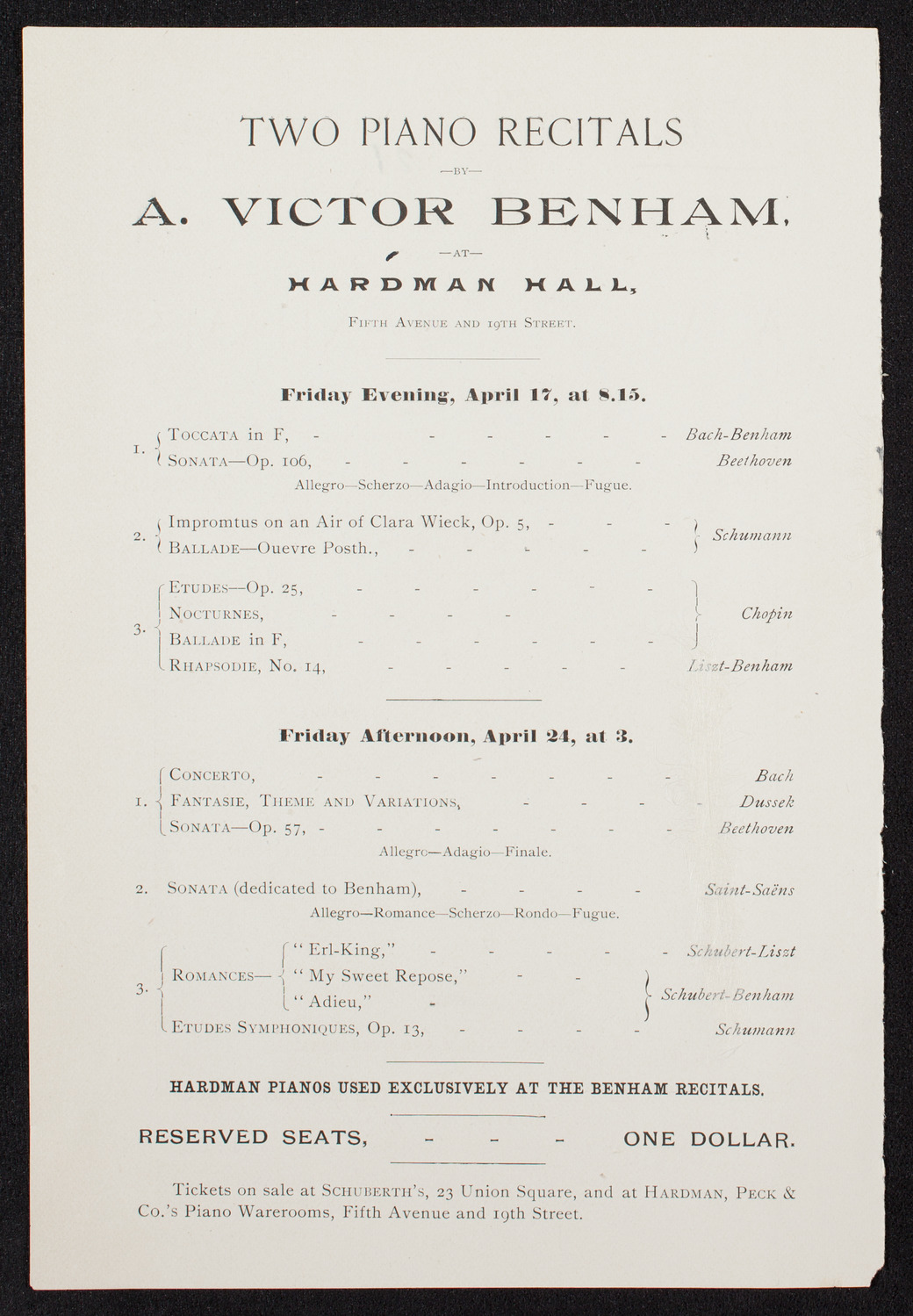 A. Victor Benham with Orchestra, April 21, 1891