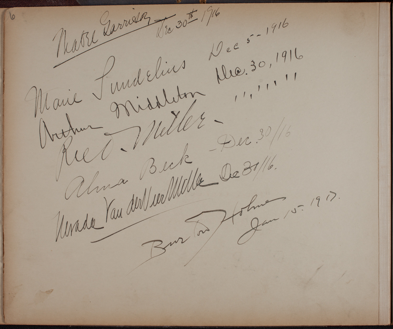 Louis Salter Autograph Album, page 6: December 1916 - January 1917