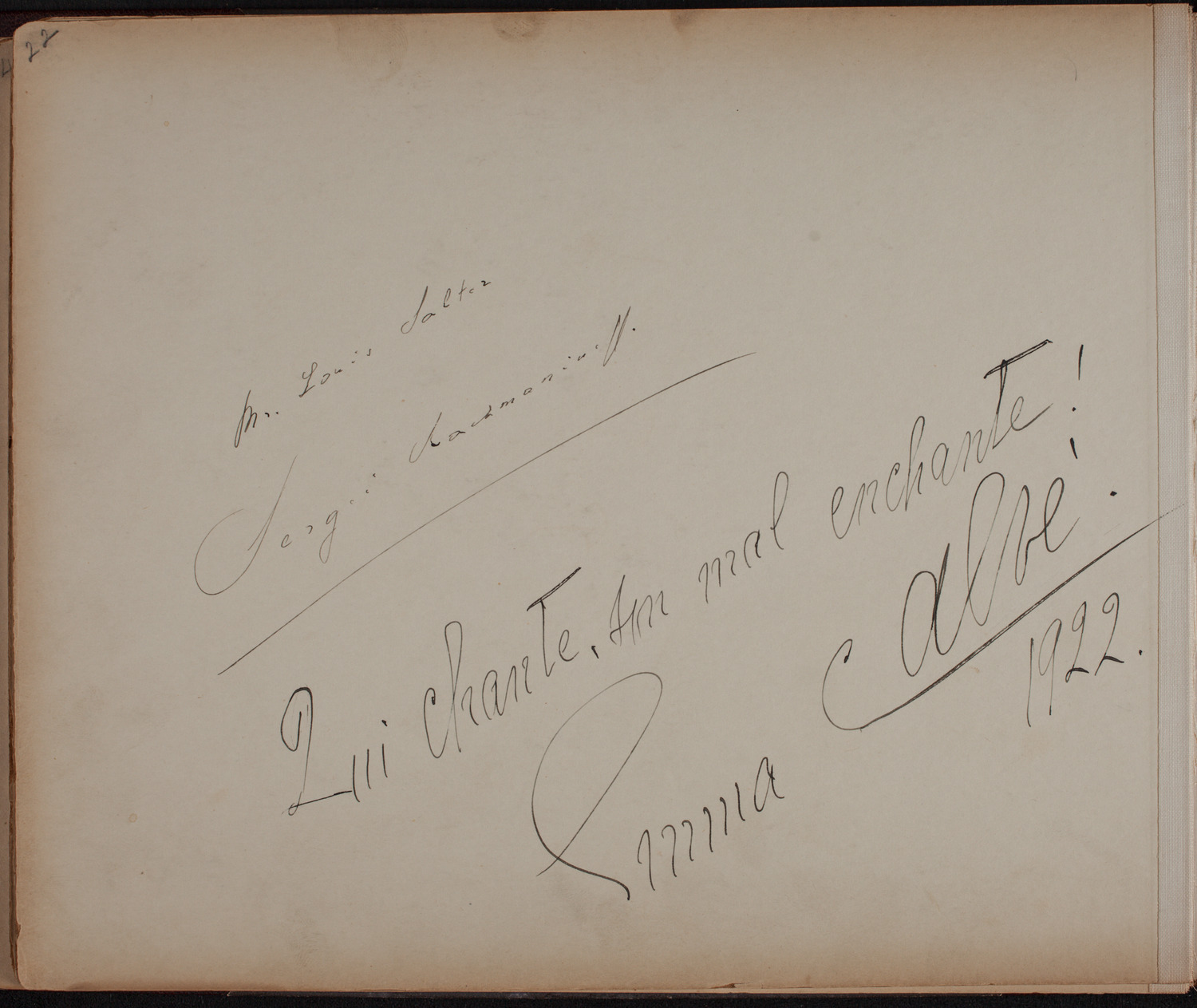 Louis Salter Autograph Album, page 22: 1922