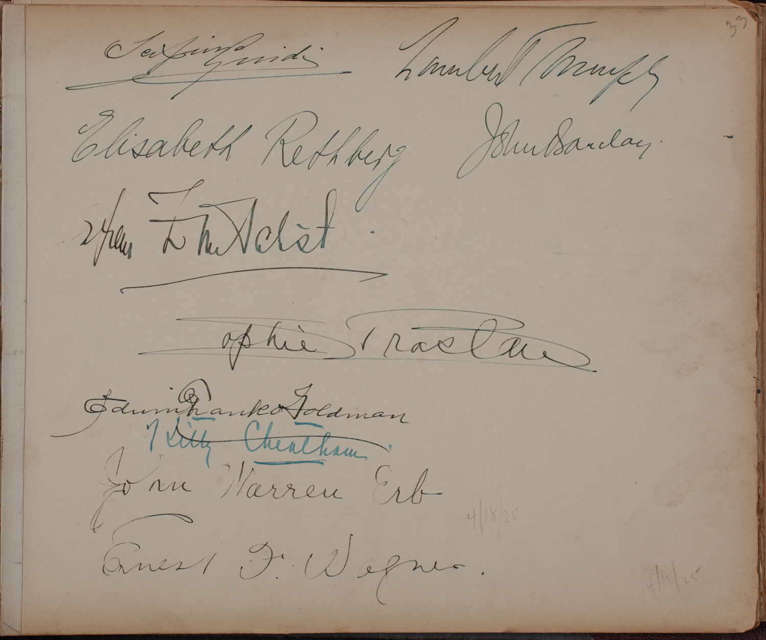 Louis Salter Autograph Album, page 33: April 1925