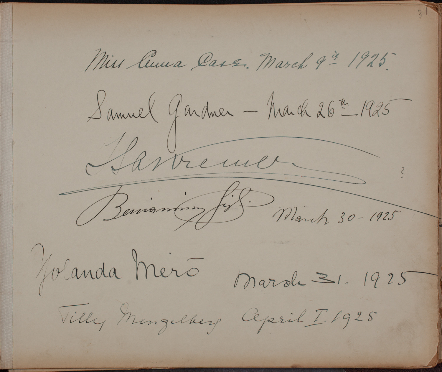 Louis Salter Autograph Album, page 31: March - April, 1925