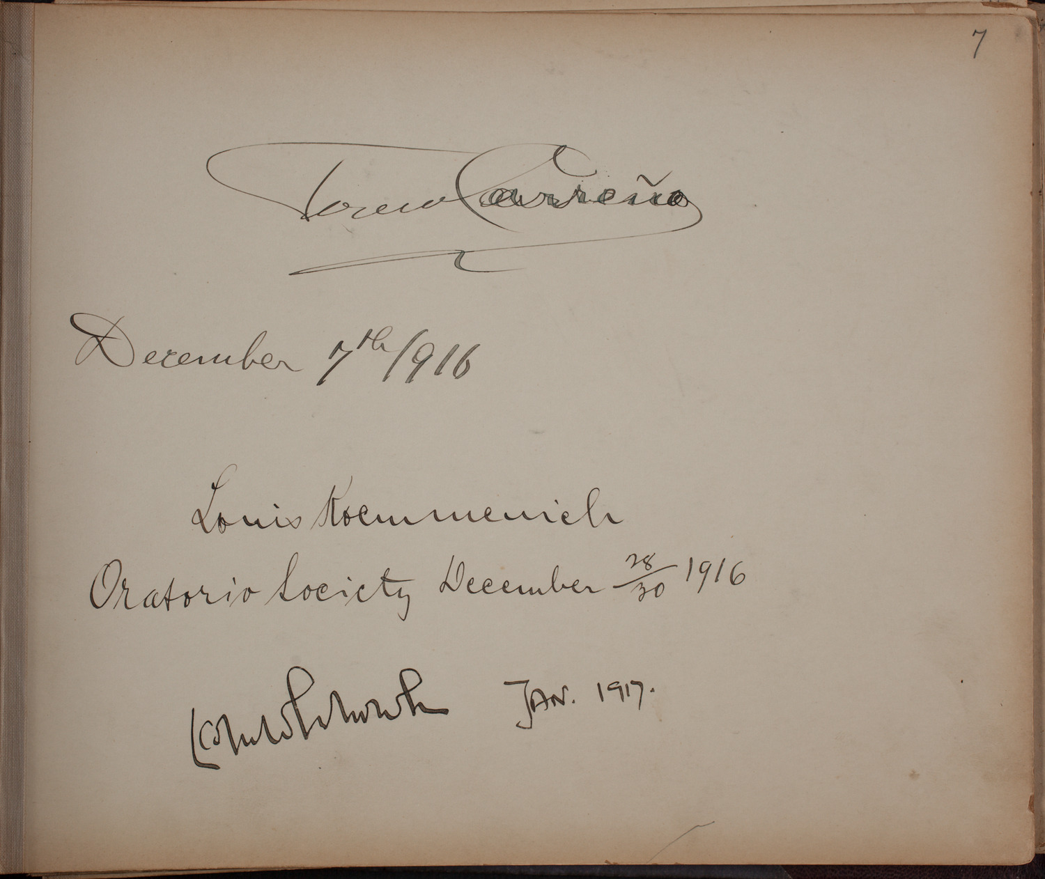 Louis Salter Autograph Album, page 7: December 1916 - January 1917