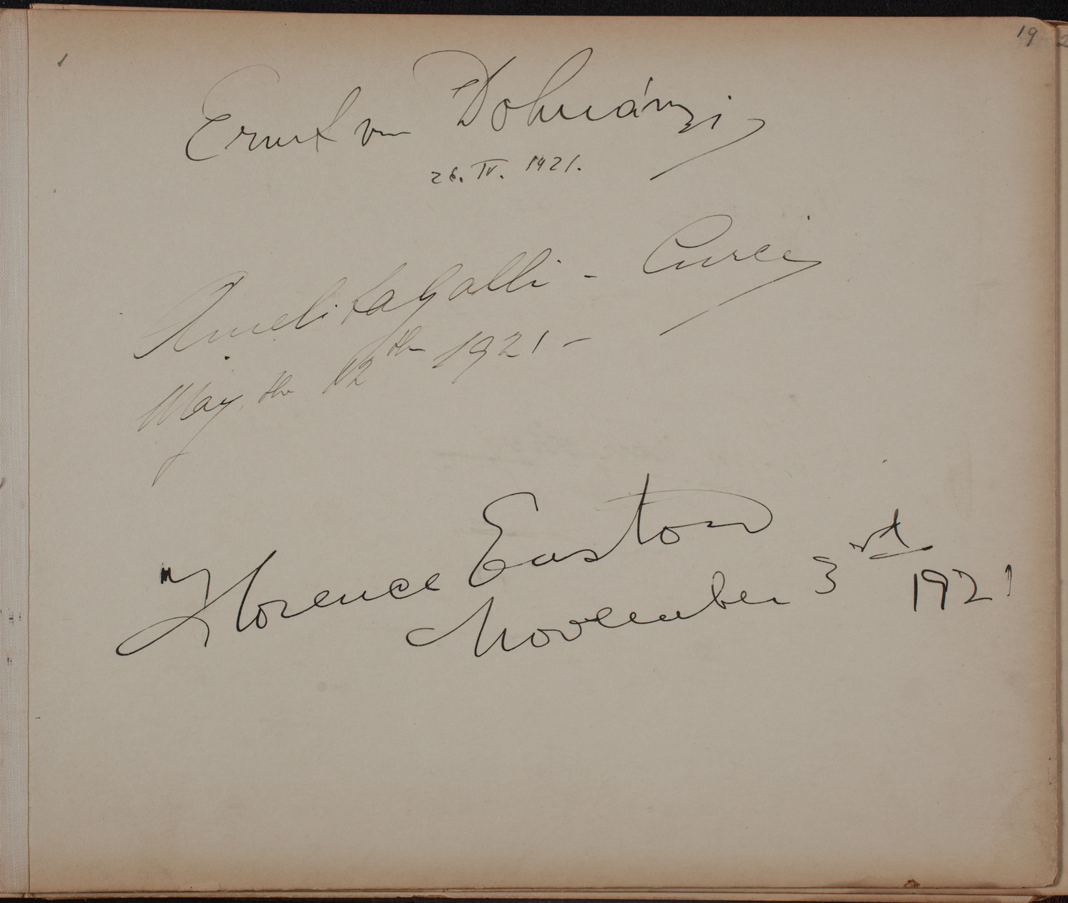Louis Salter Autograph Album, page 19: 1921
