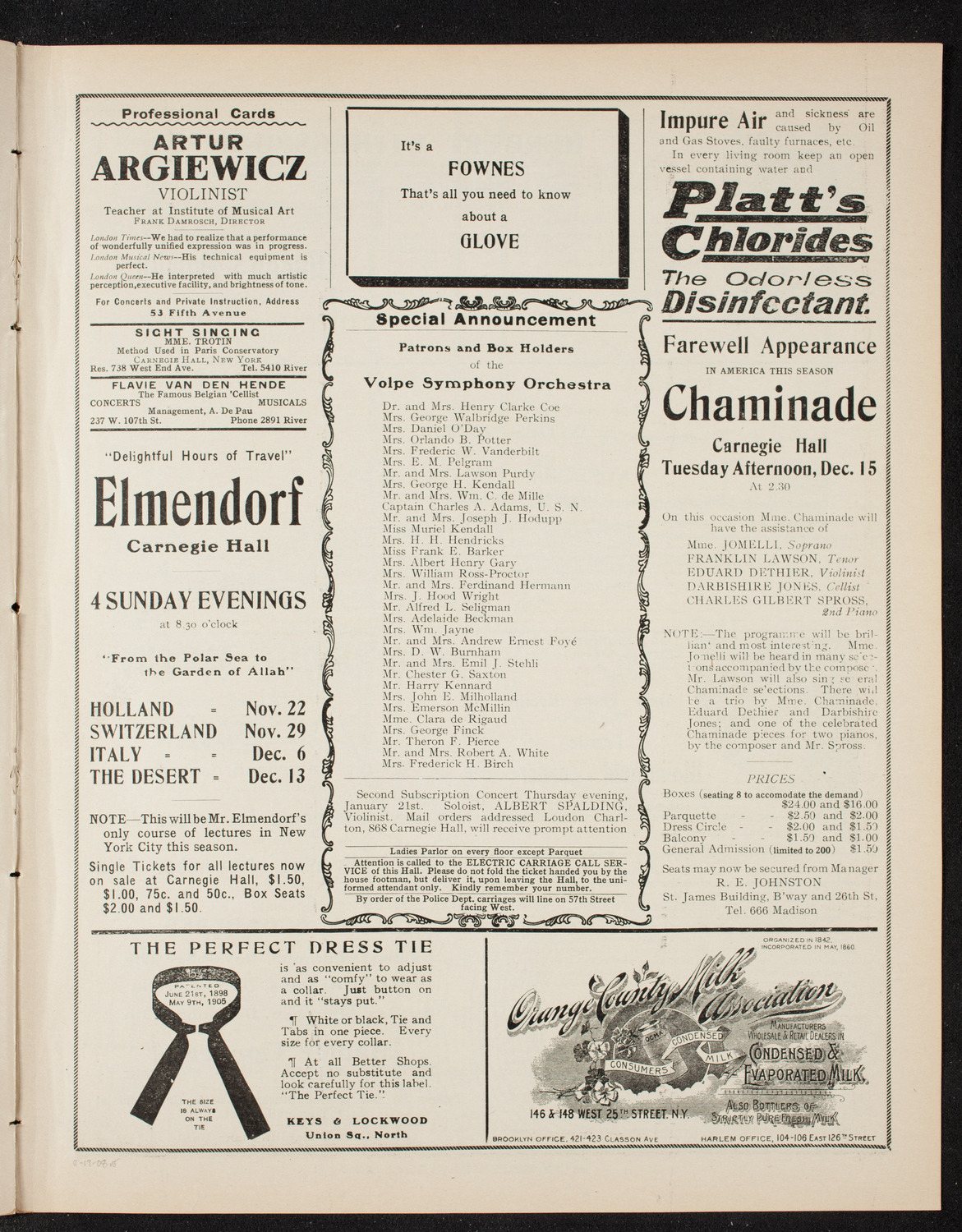 Volpe Symphony Society of New York, November 19, 1908, program page 9