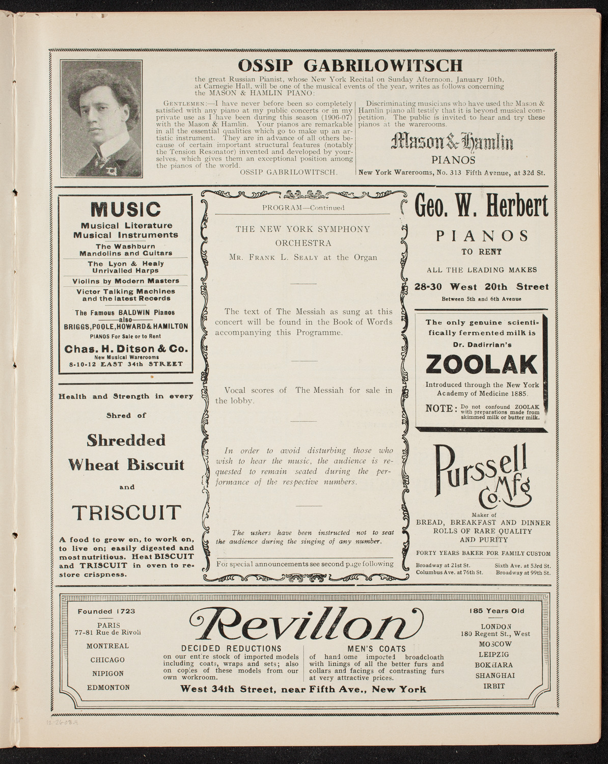 Oratorio Society of New York, December 26, 1908, program page 7