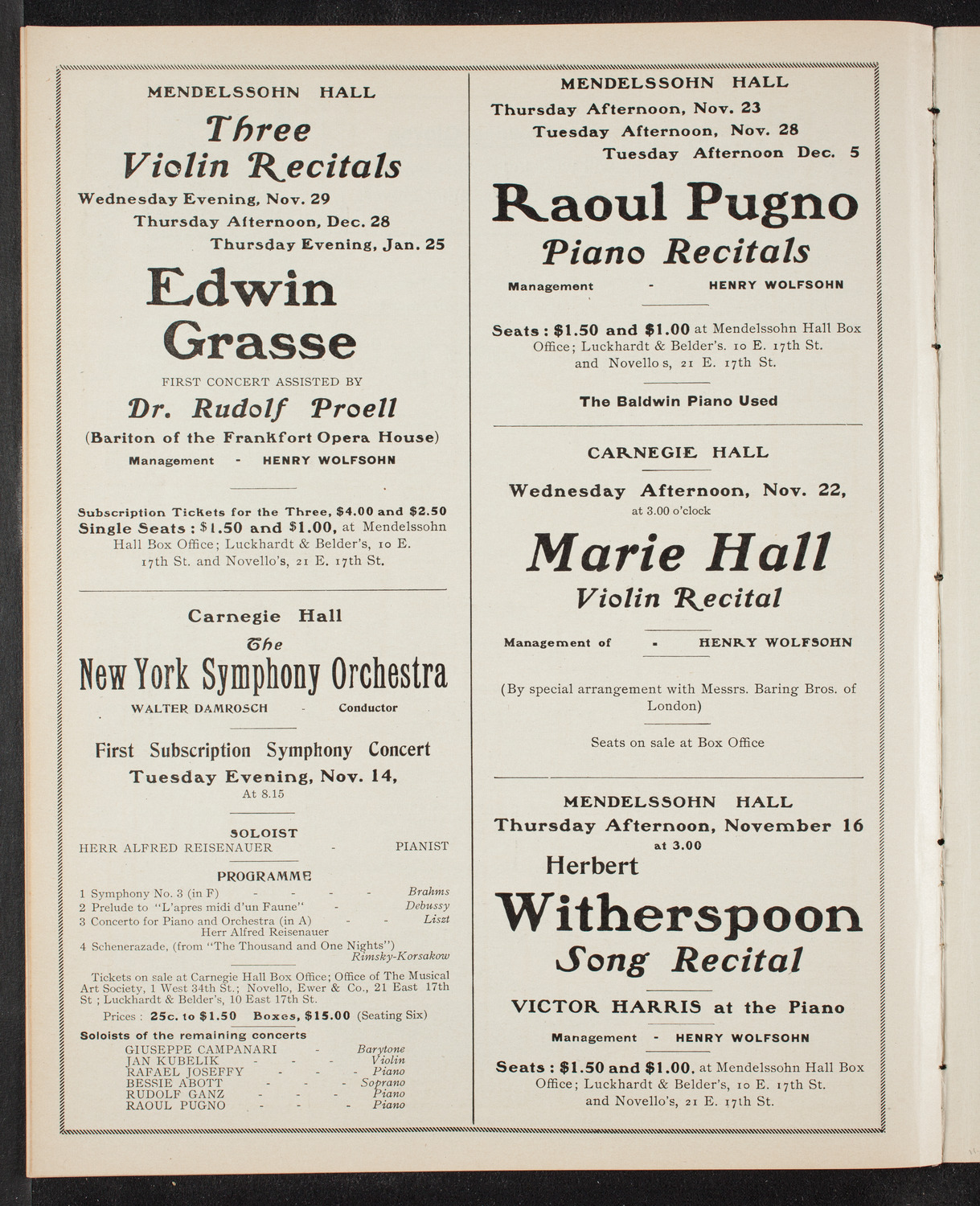 Marcella Sembrich, Soprano, November 14, 1905, program page 10