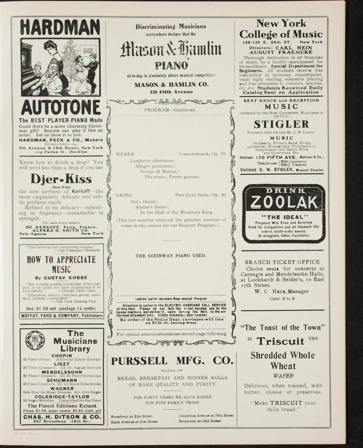 People's Symphony Concert, December 28, 1906, program page 7