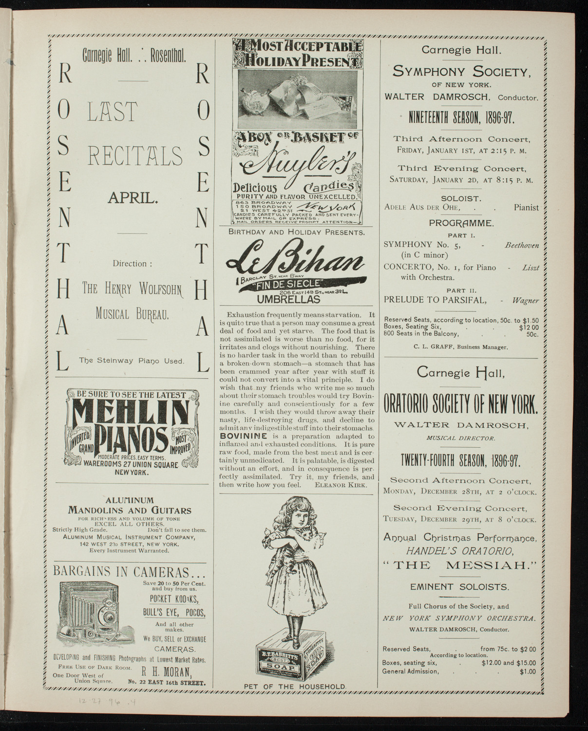 Sousa and His Men, December 27, 1896, program page 7