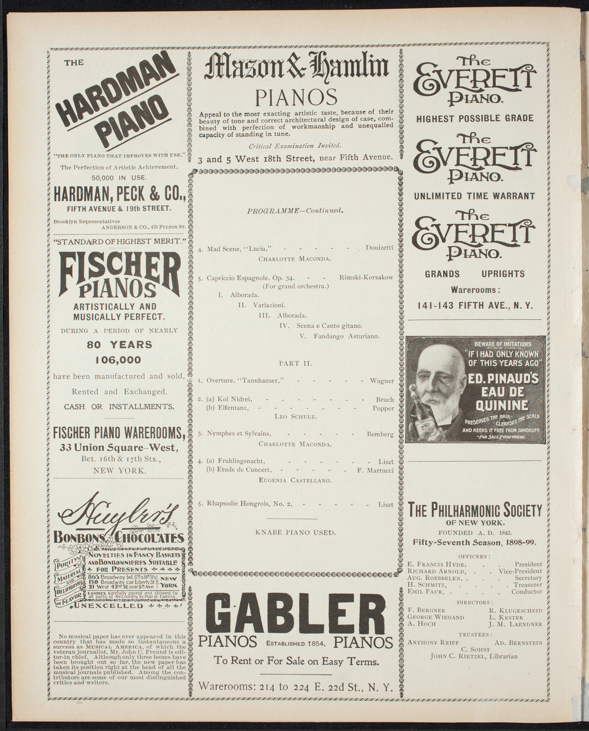 Paur Symphony Orchestra - Sunday Night Popular Concert, November 6, 1898, program page 6