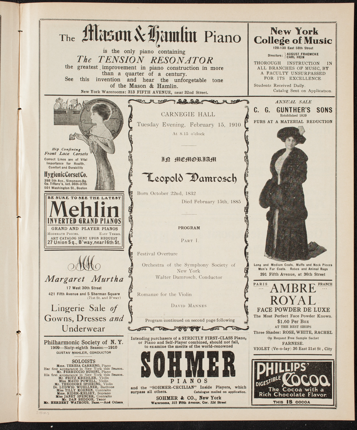 Tribute: Leopold Damrosch, February 15, 1910, program page 5