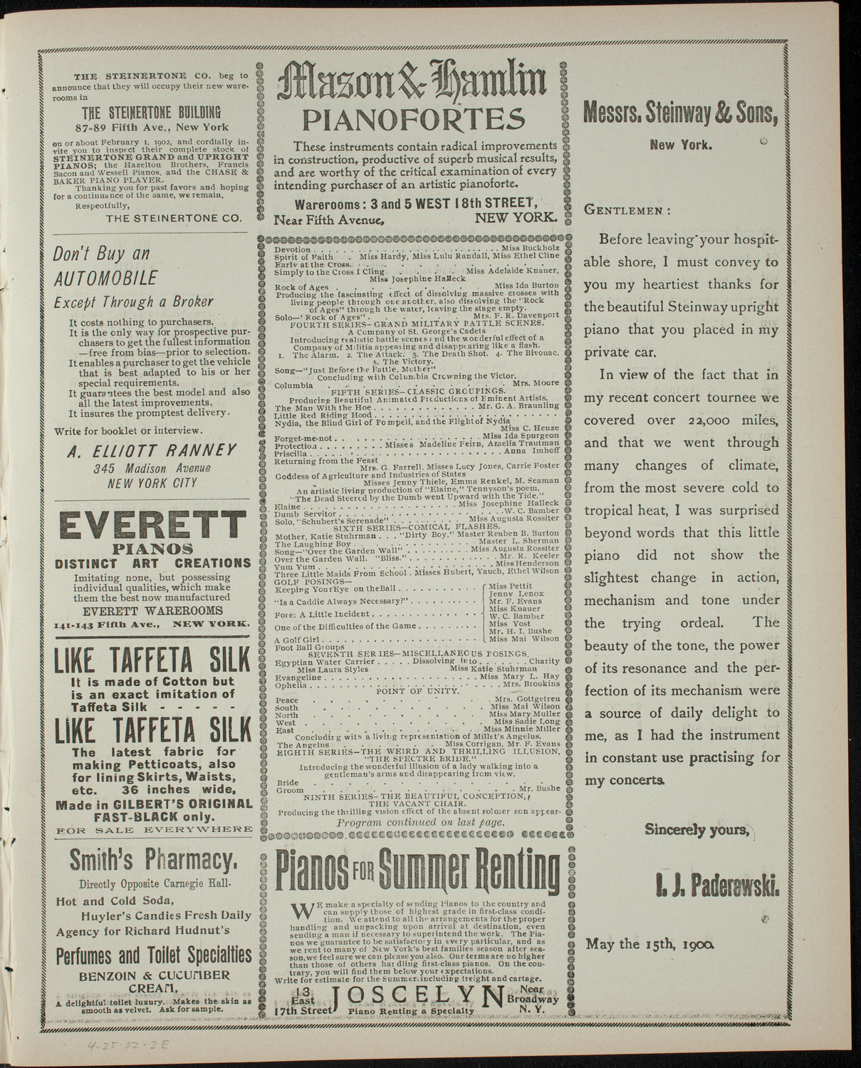 Benefit Performance for The International Order of the Kings' Daughters and Sons, April 25, 1902, program page 3