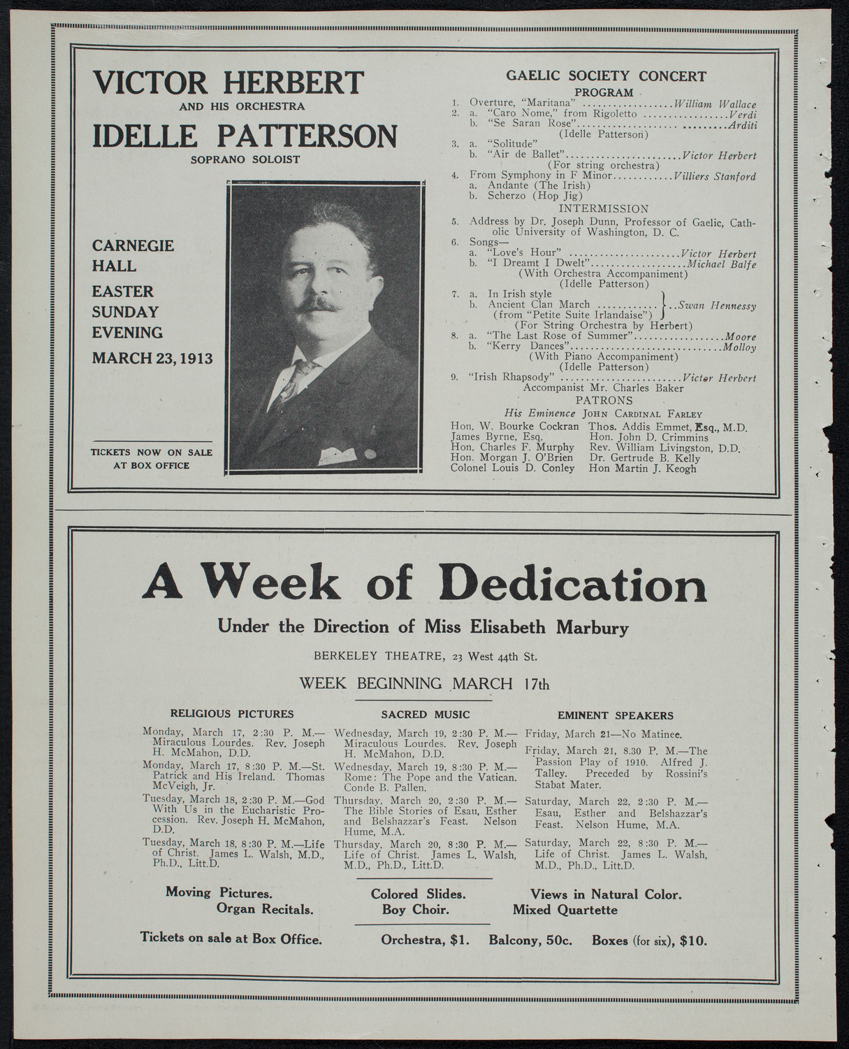 John McCormack, Tenor, March 17, 1913, program page 10