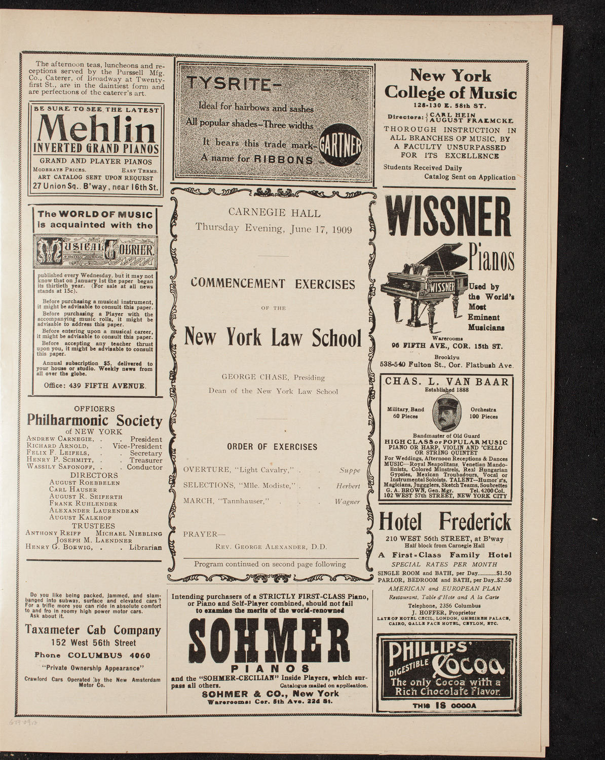 Graduation: New York Law School, June 17, 1909, program page 5