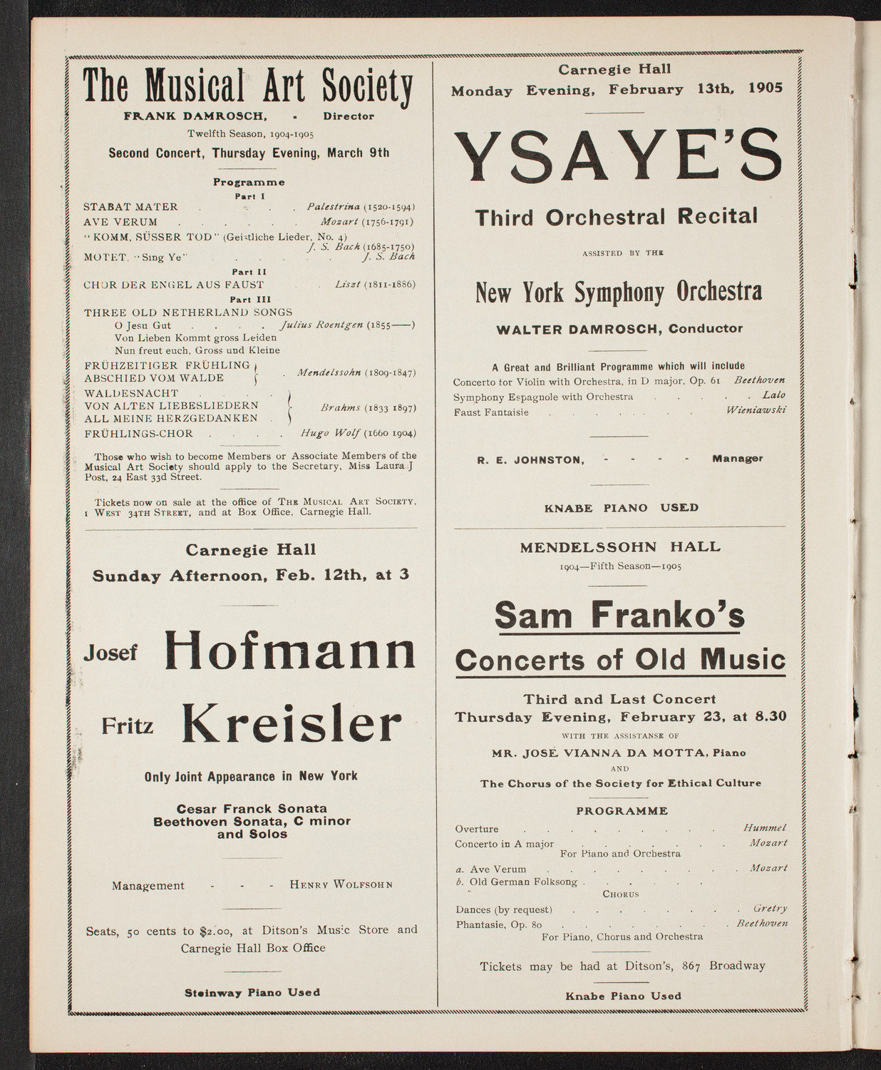 New York Philharmonic, February 11, 1905, program page 10