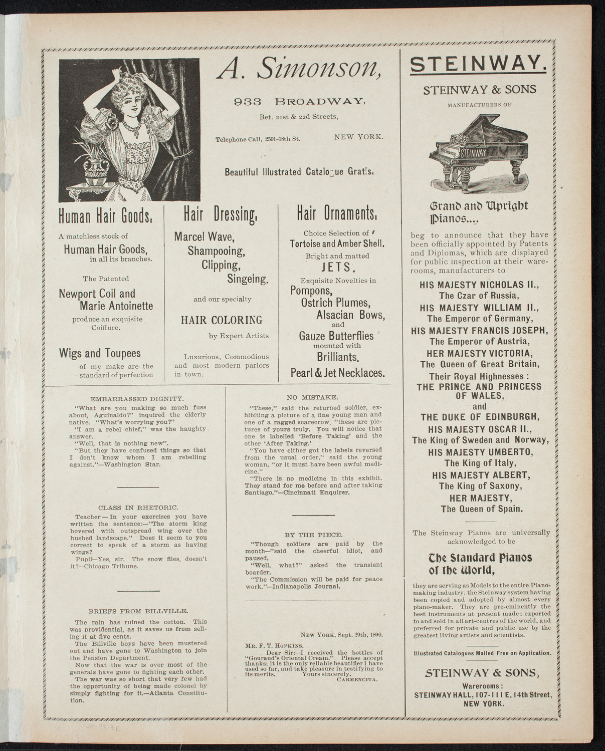 Paur Symphony Orchestra, November 19, 1898, program page 5
