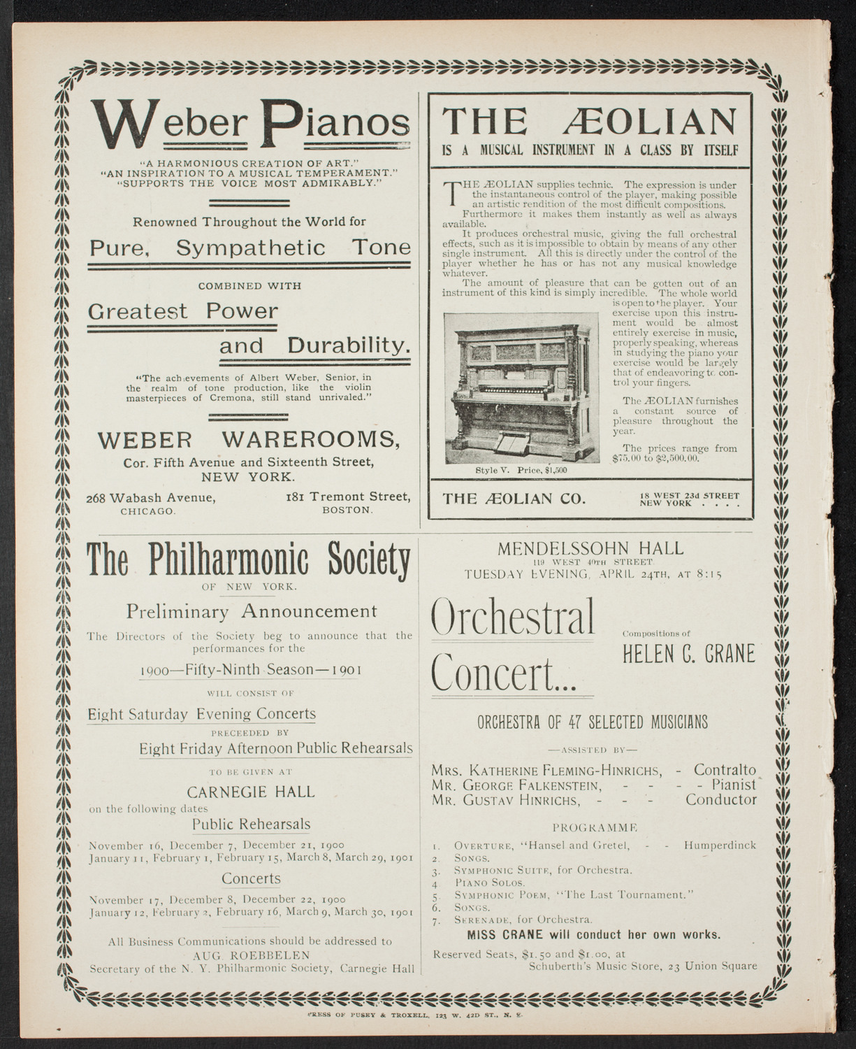 New York Philharmonic, April 7, 1900, program page 8