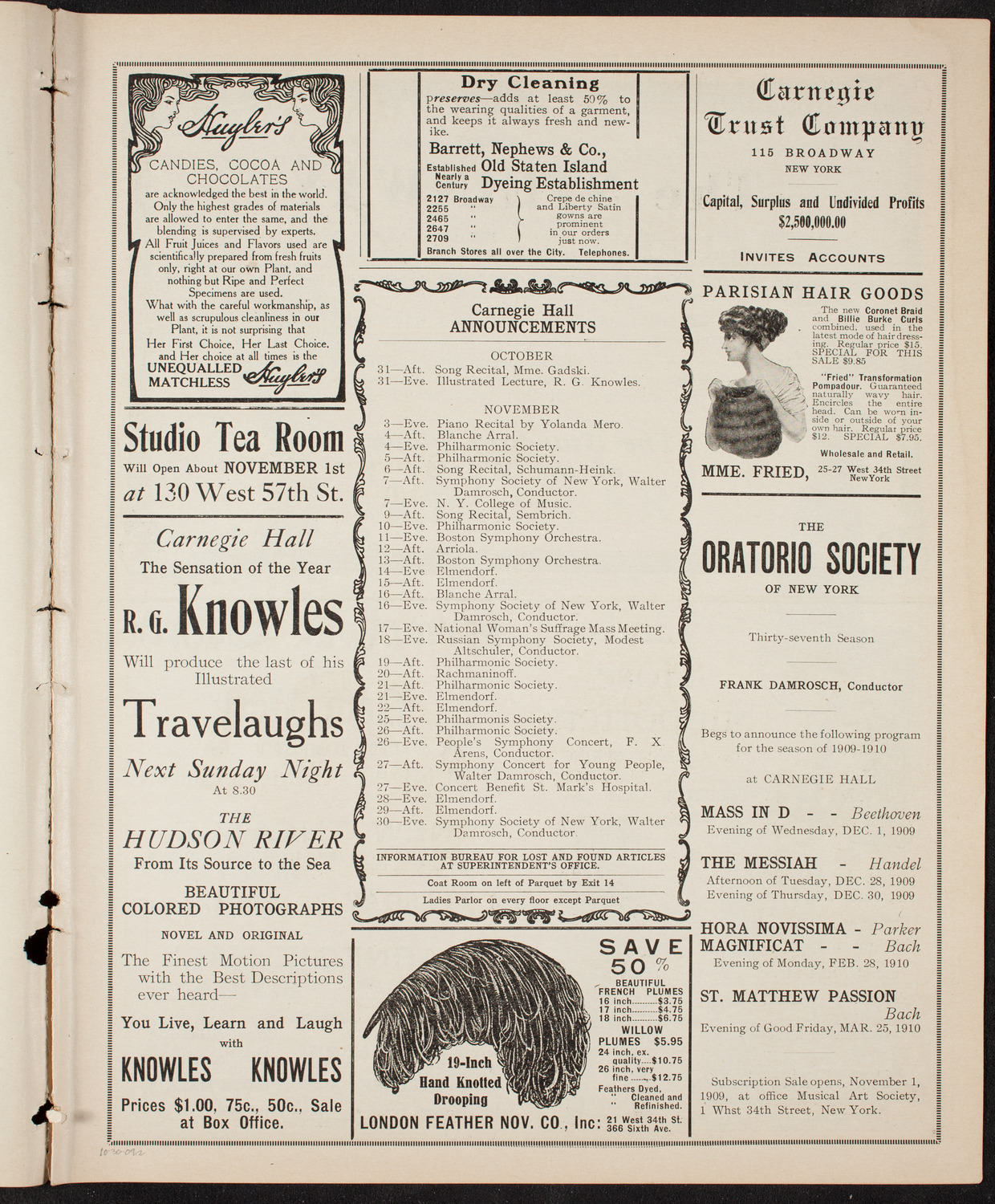 Fritz Kreisler, Violin, October 30, 1909, program page 3
