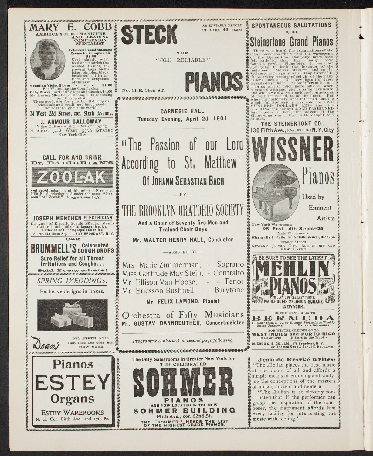 Brooklyn Oratorio Society, April 2, 1901, program page 4