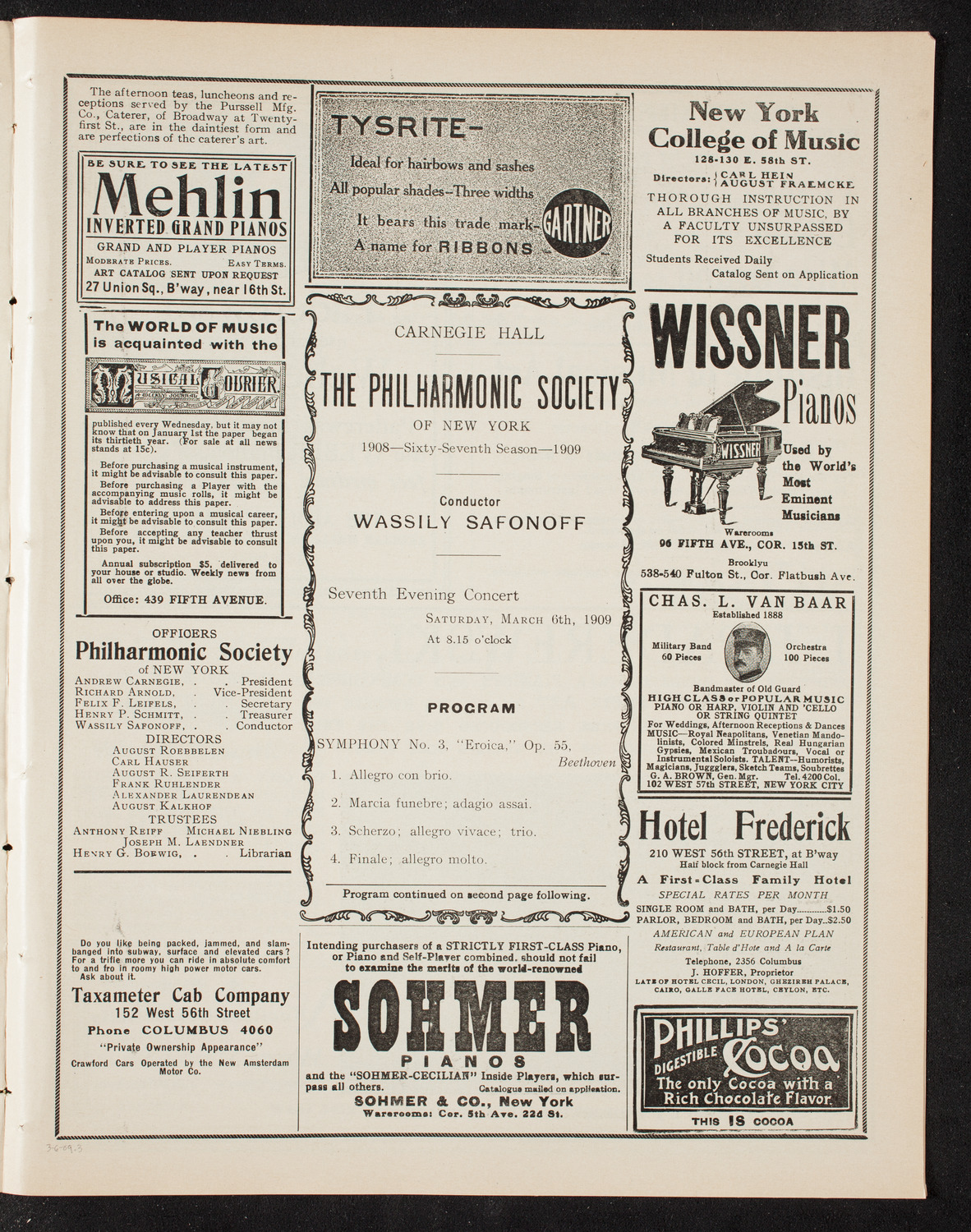 New York Philharmonic, March 6, 1909, program page 5