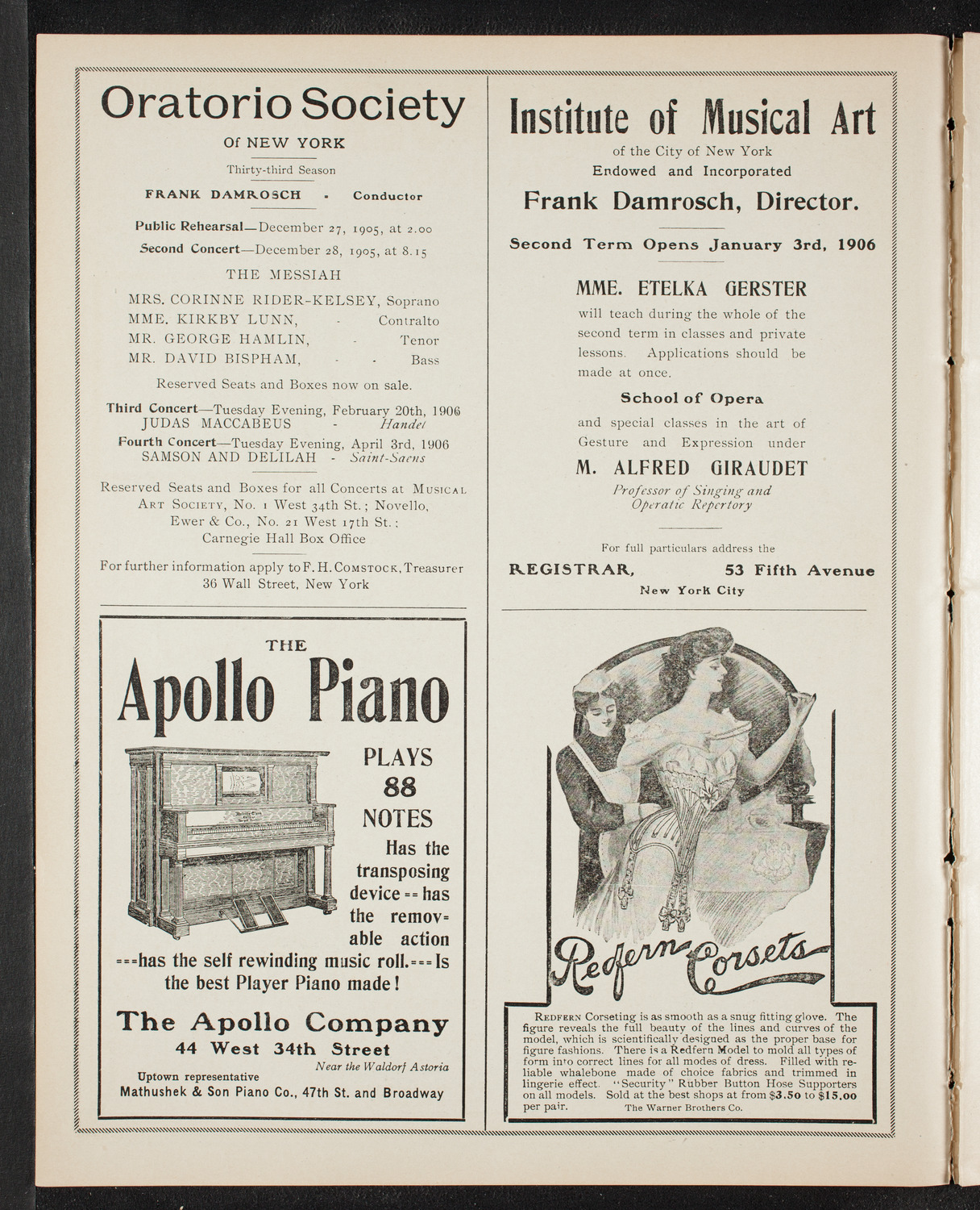 Johanna Gadski, Soprano, December 26, 1905, program page 2
