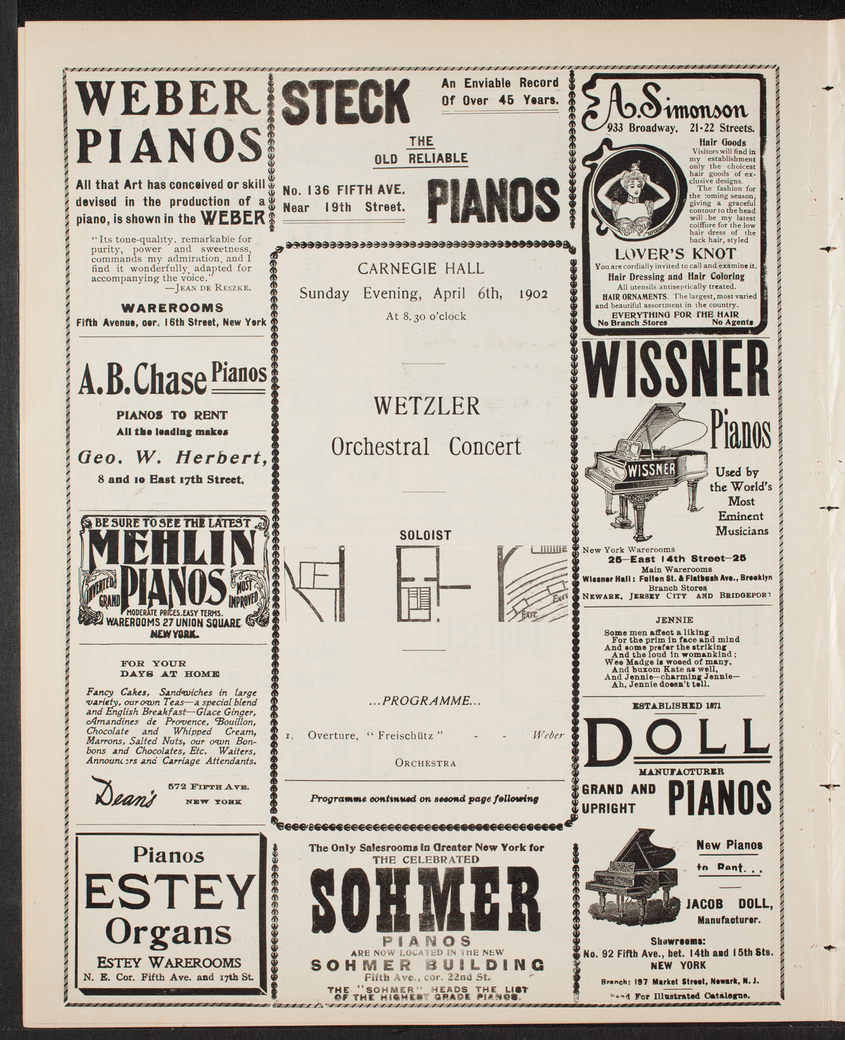 Hermann Hans Wetzler Orchestral Concert, April 6, 1902, program page 6