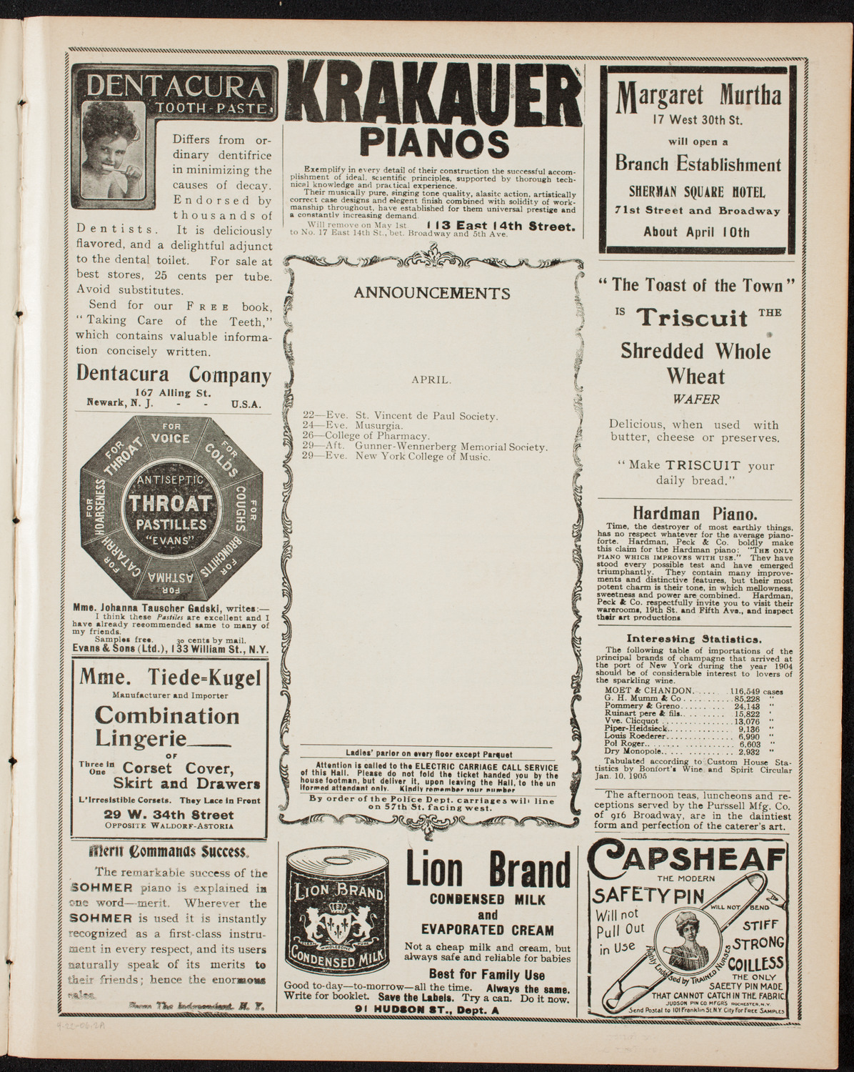 Young Men's Symphony Orchestra of New York, April 22, 1906, program page 3