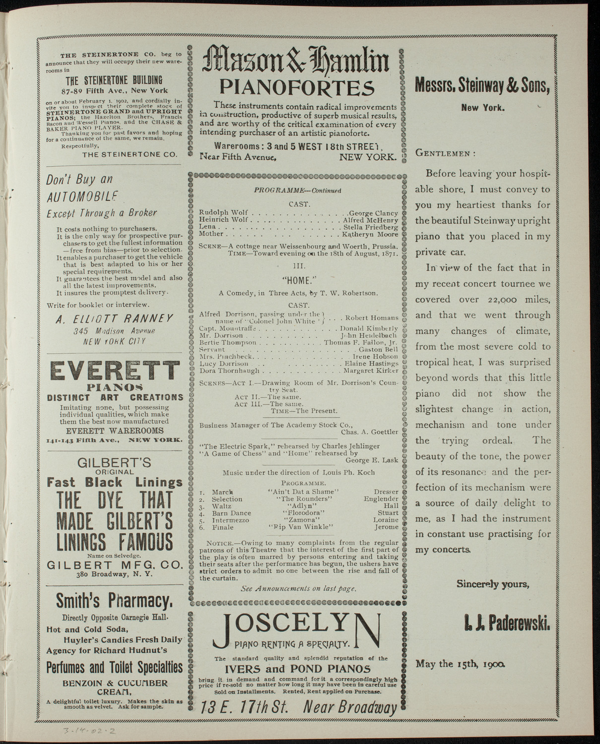 Academy Stock Company of the American Academy of Dramatic Arts and Empire Theatre Dramatic School, March 14, 1902, program page 3