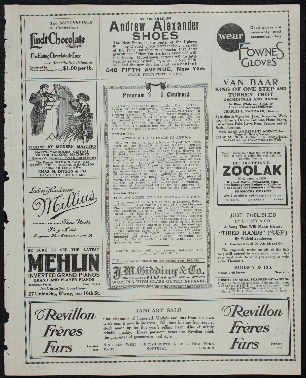 Motion Picture Lecture by Col. Charles J. "Buffalo" Jones, January 29, 1913, program page 7