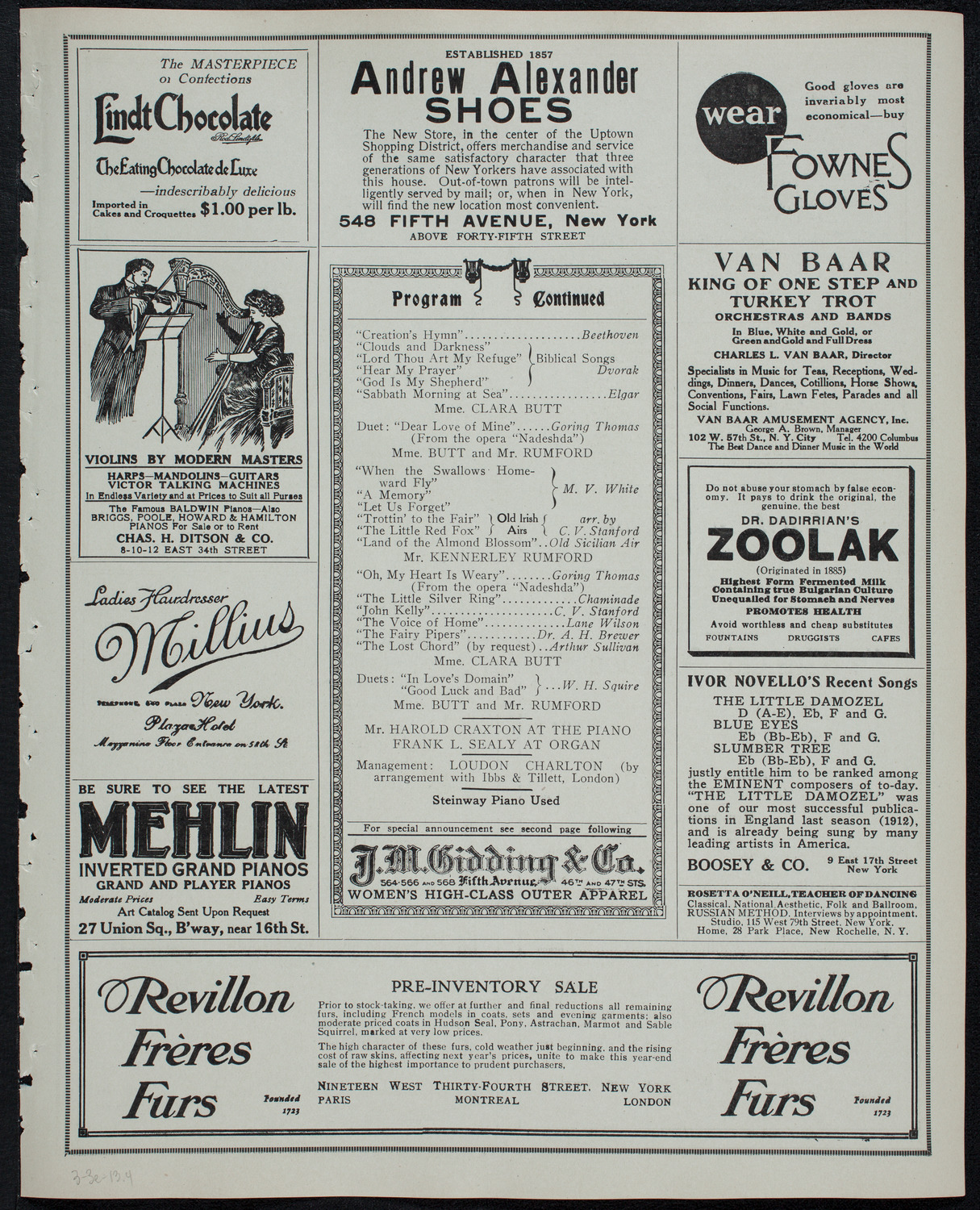 Clara Butt and Kennerley Rumford, March 3, 1913, program page 7