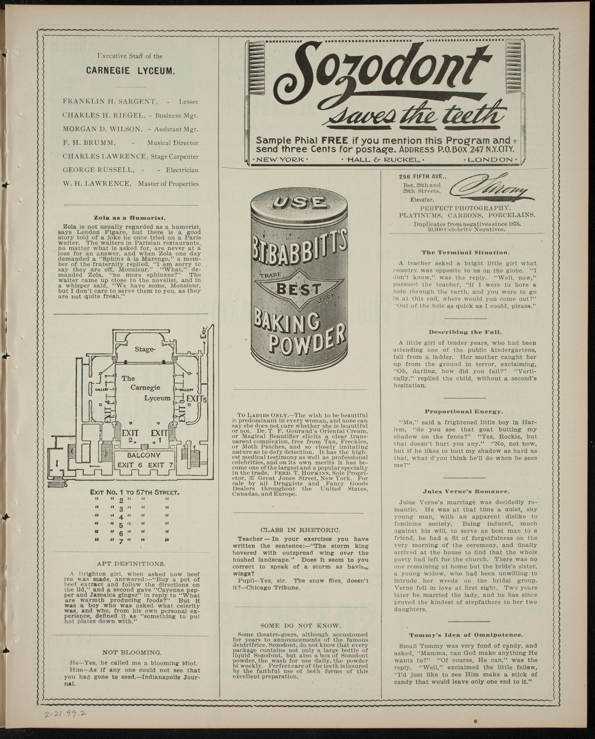 Benefit for the De Peyster Home for Invalid Children by The Merrymakers, February 21, 1899, program page 3