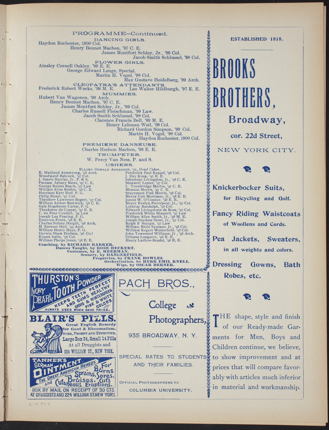 Columbia College Musical Society, February 19, 1897, program page 7