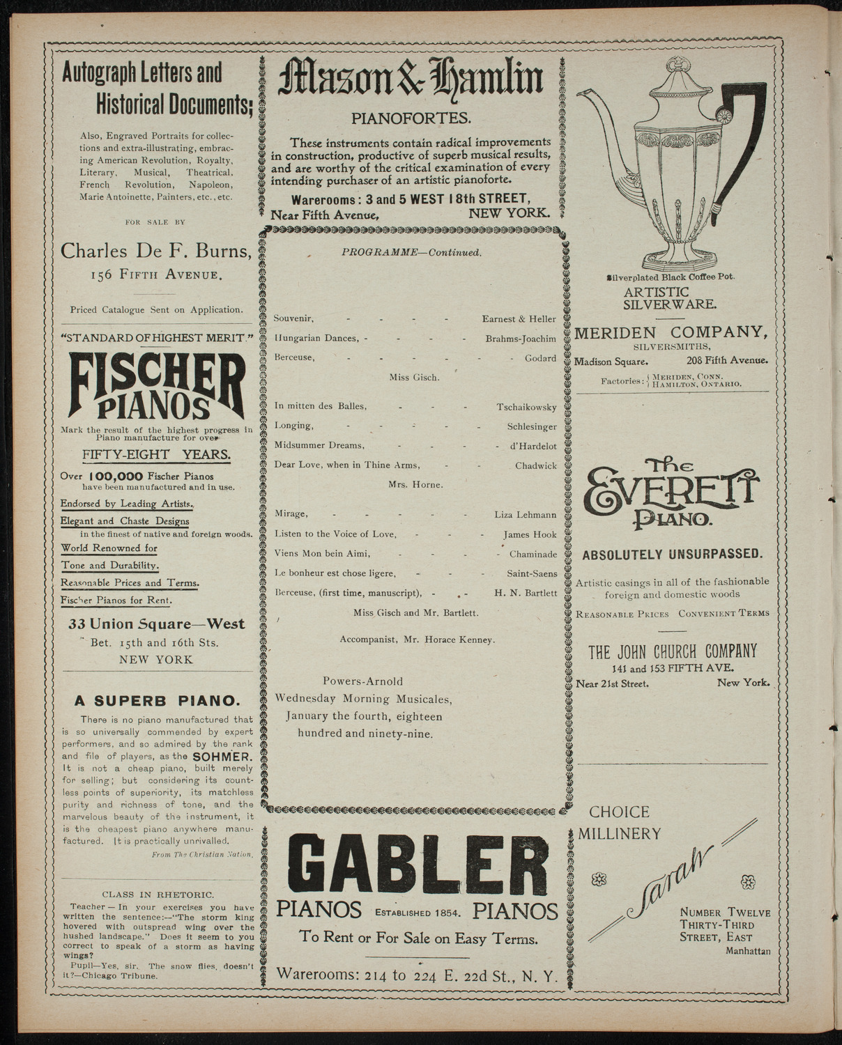 Powers-Arnold Wednesday Morning Musicale, January 4, 1899, program page 6