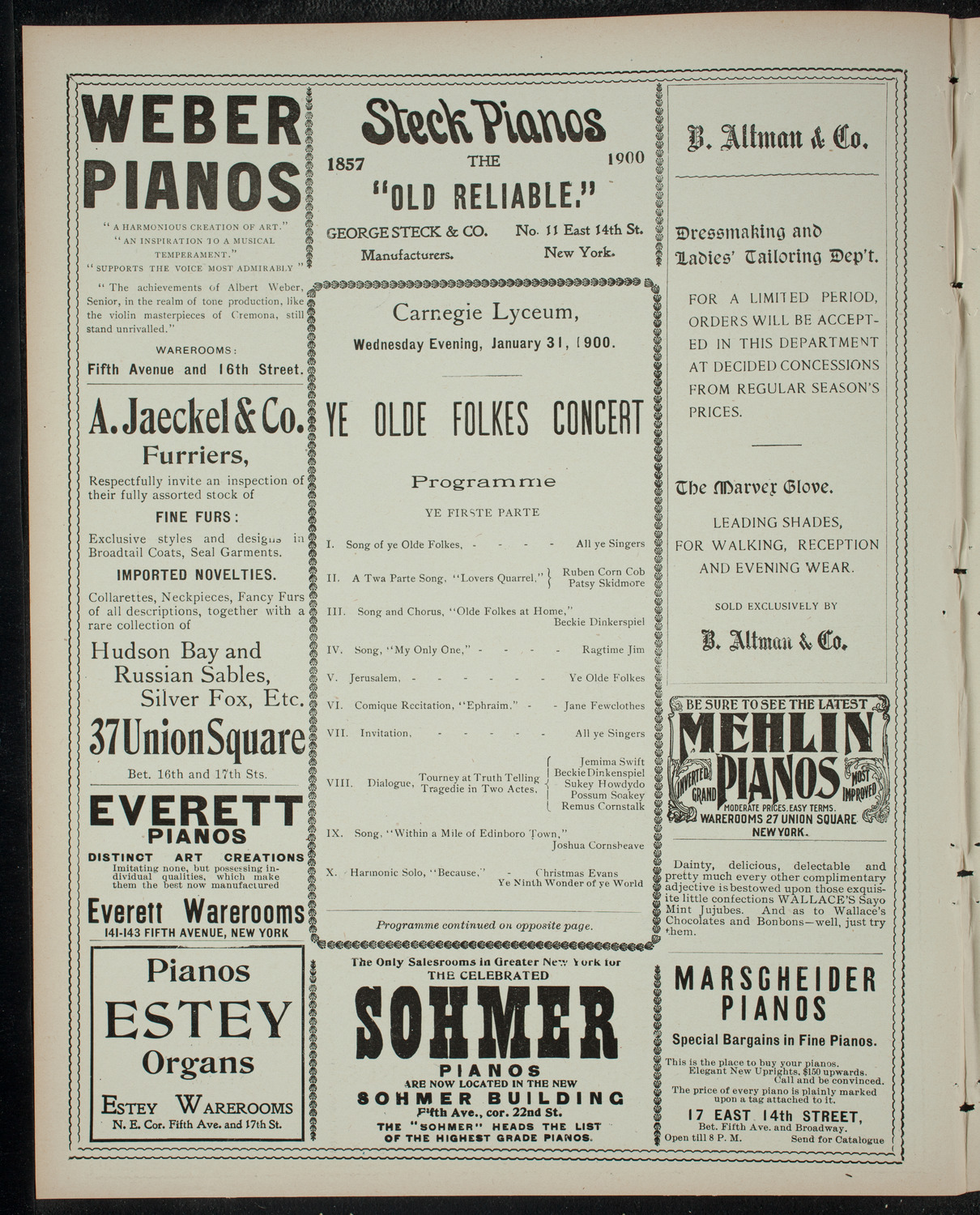 Ye Olde Folks Concert, January 31, 1900, program page 2