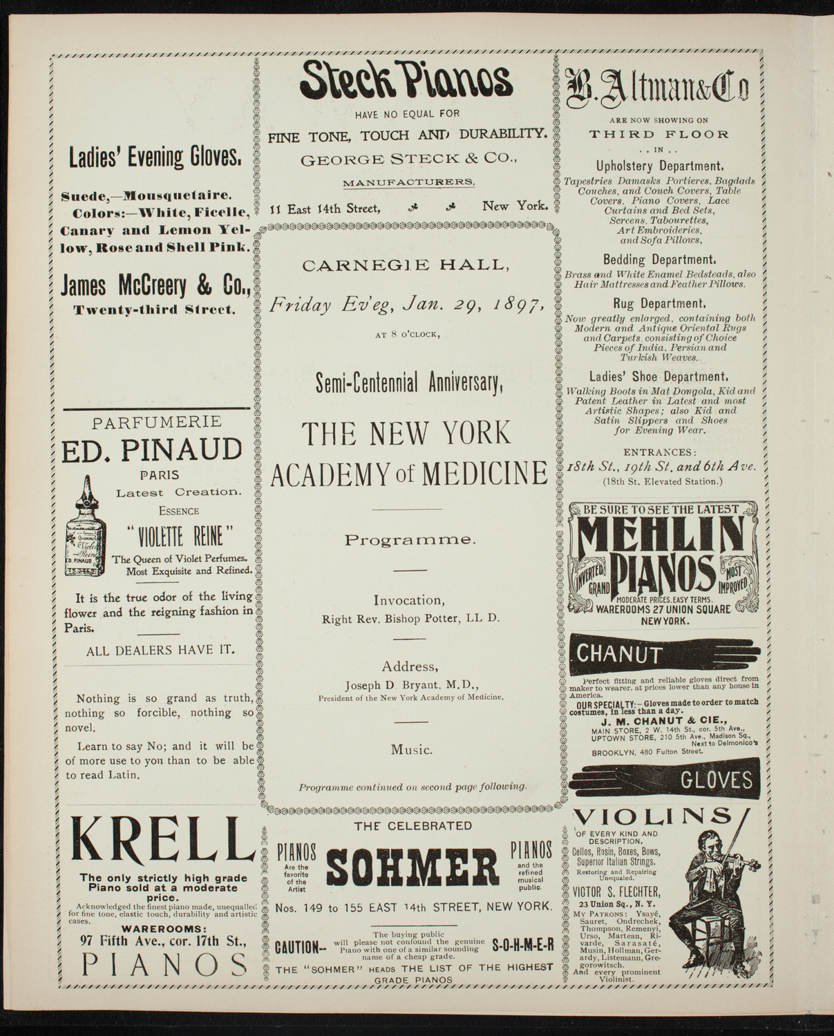 New York Academy of Medicine: 50th Anniversary, January 29, 1897, program page 4
