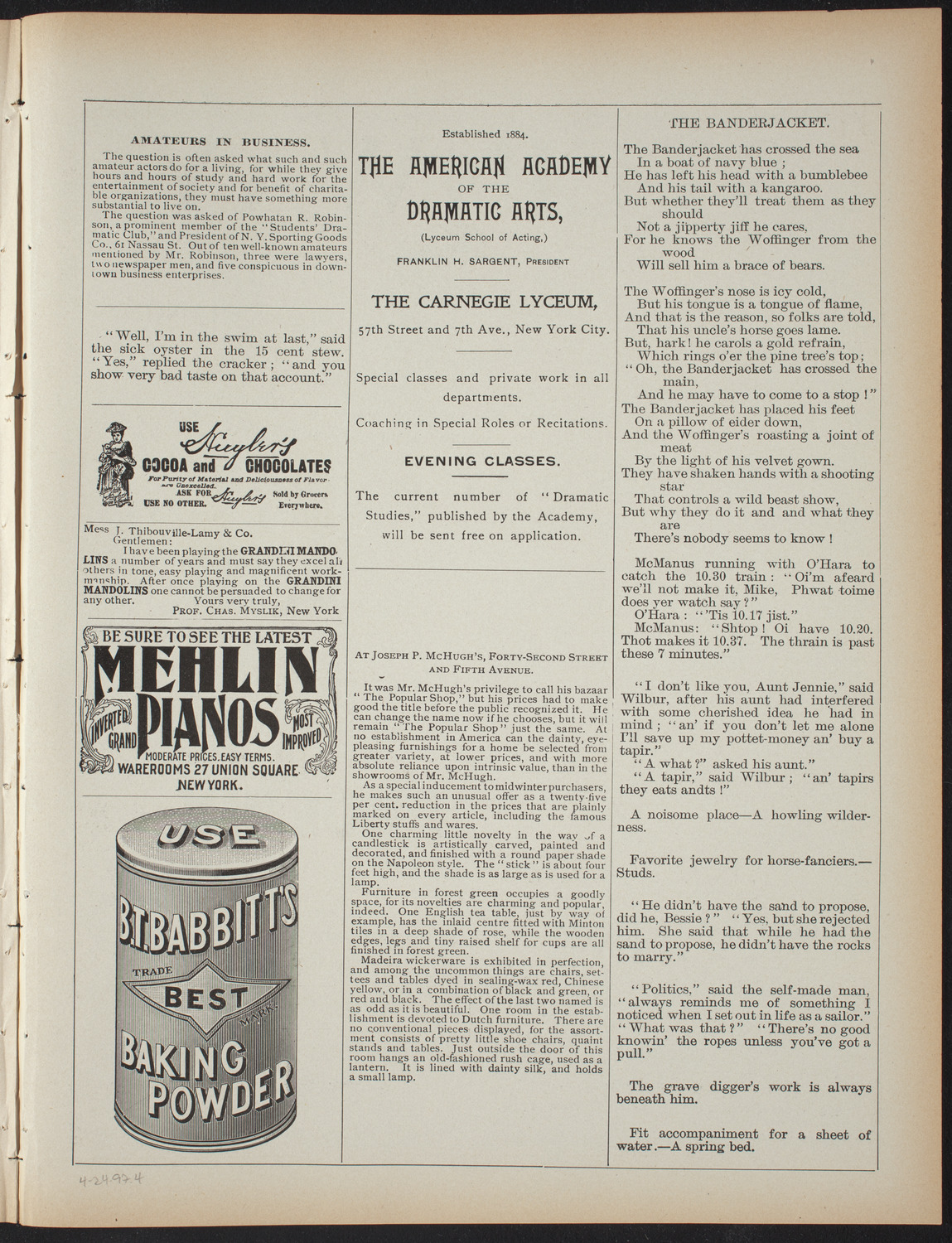 Reading by F. Hopkinson Smith, April 24, 1897, program page 7