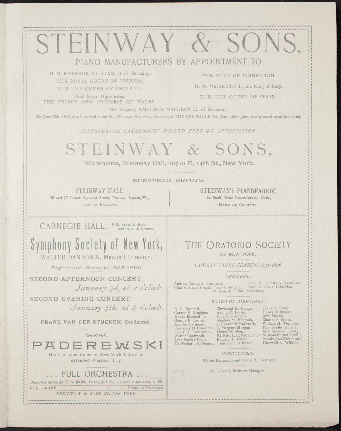Oratorio Society of New York, December 27, 1895, program page 3