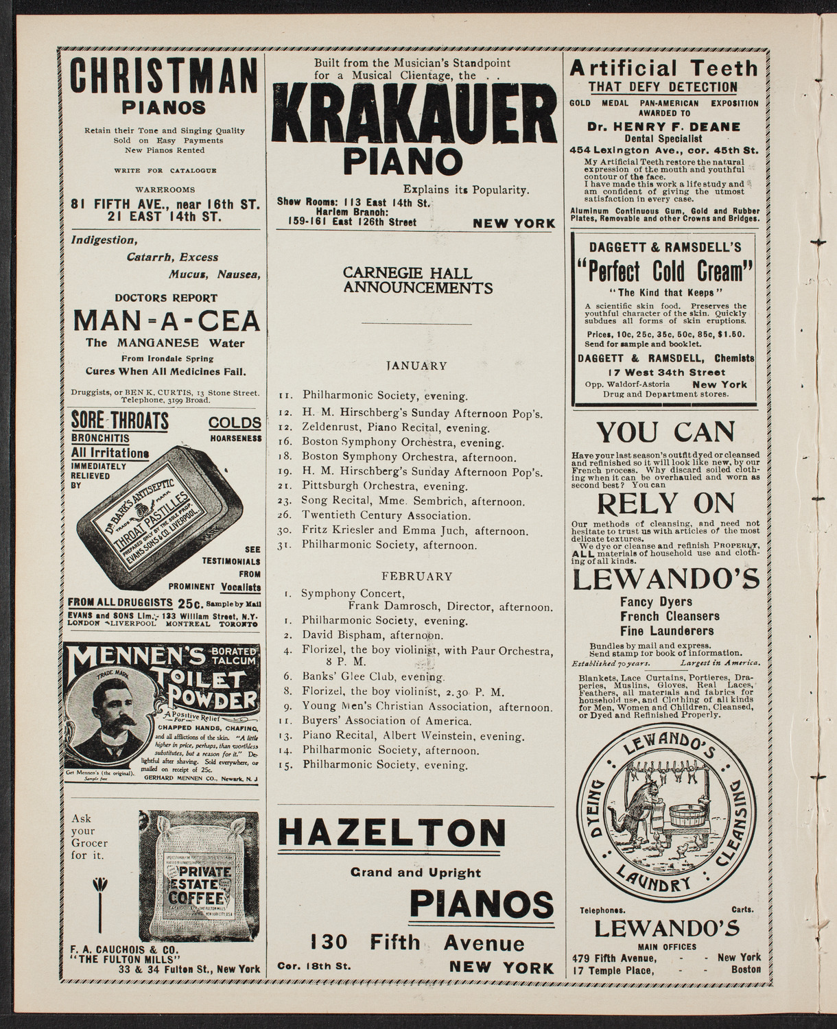 Jan Kubelik, Violin, with Maria-Victoria Torrilhon, Piano, January 11, 1902, program page 2
