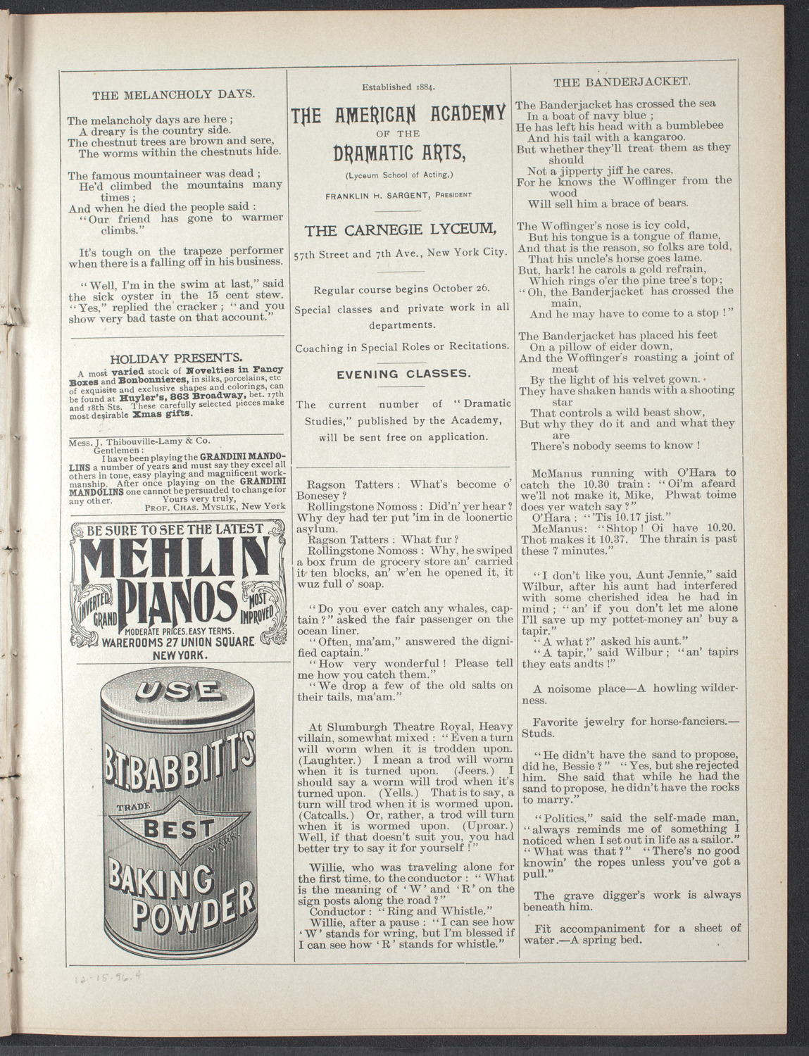 Students' Dramatic Club, December 15, 1896, program page 7