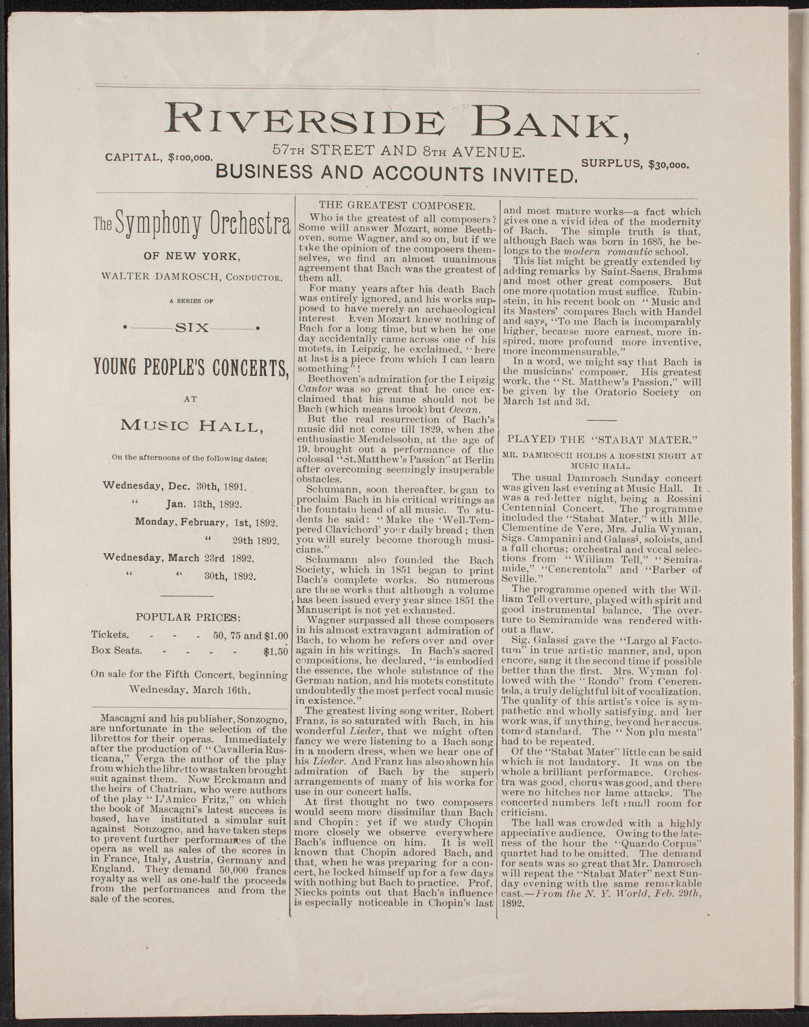 Oratorio Society of New York, March 1, 1892, program page 8