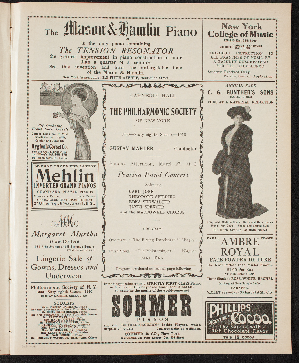 New York Philharmonic, March 27, 1910, program page 5