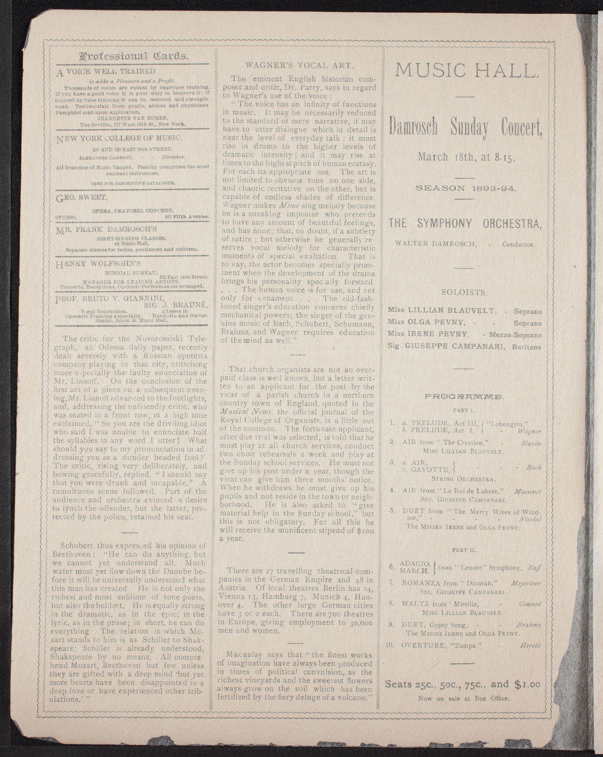 Adelina Patti and Others, March 16, 1894, program page 2