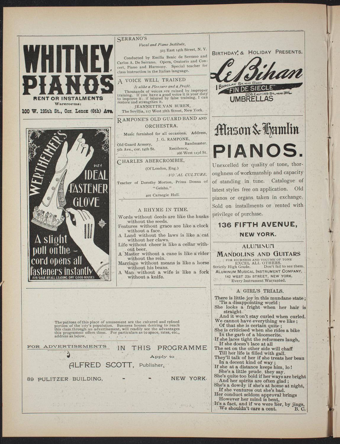 Saturday Morning Conferences on Comparative Literature, February 6, 1897, program page 2