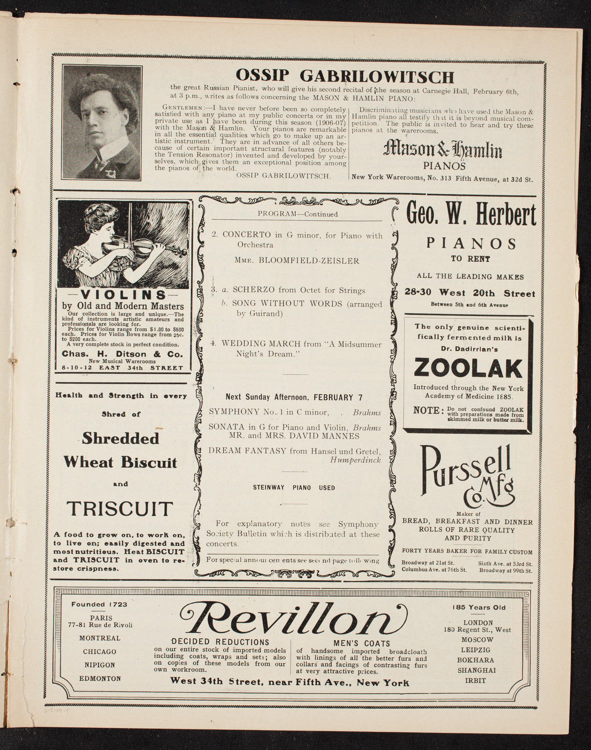 New York Symphony Orchestra: Mendelssohn Centennial Festival, February 2, 1909, program page 7