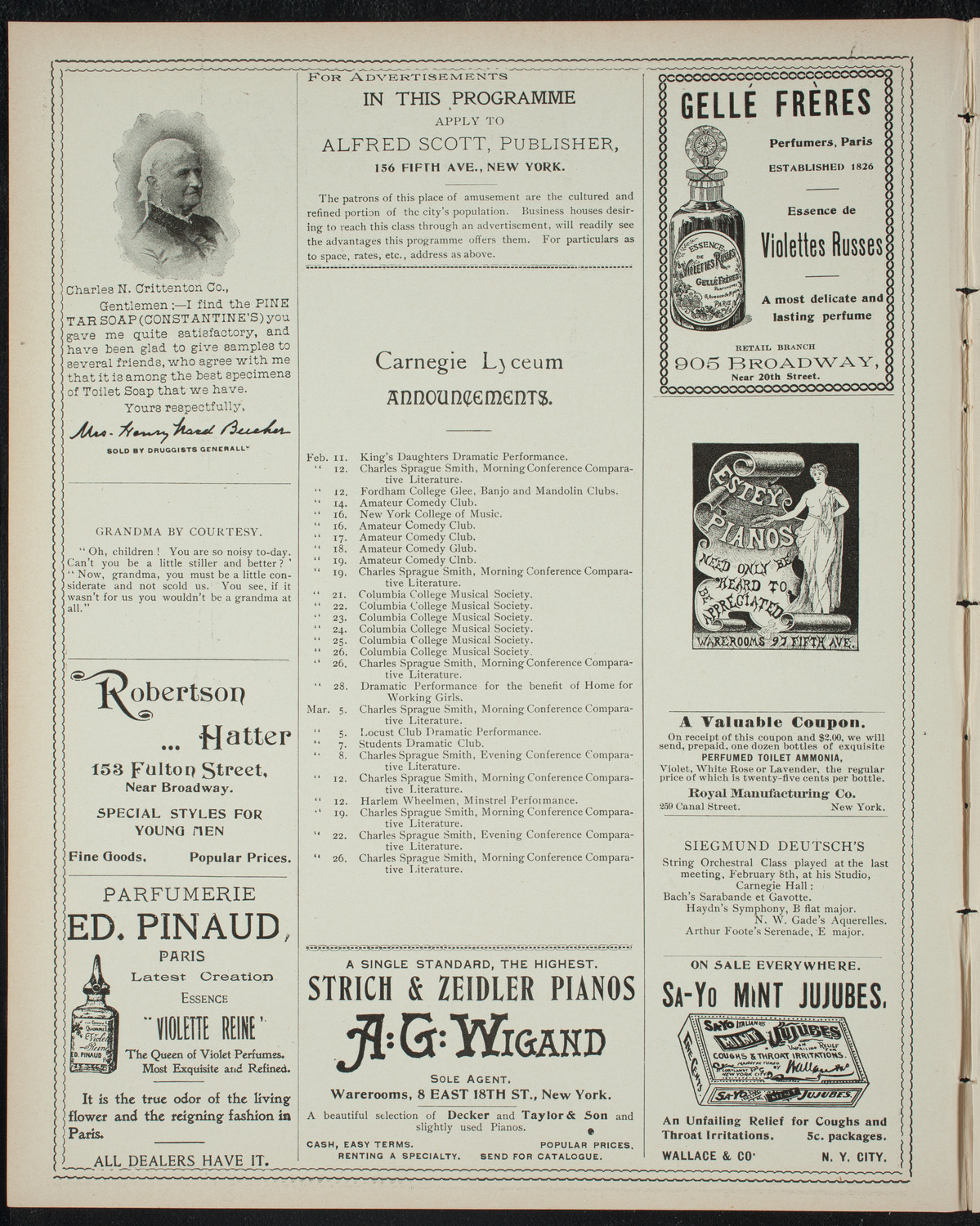 Trinity School Concert and Dramatic Entertainment, February 9, 1898, program page 2