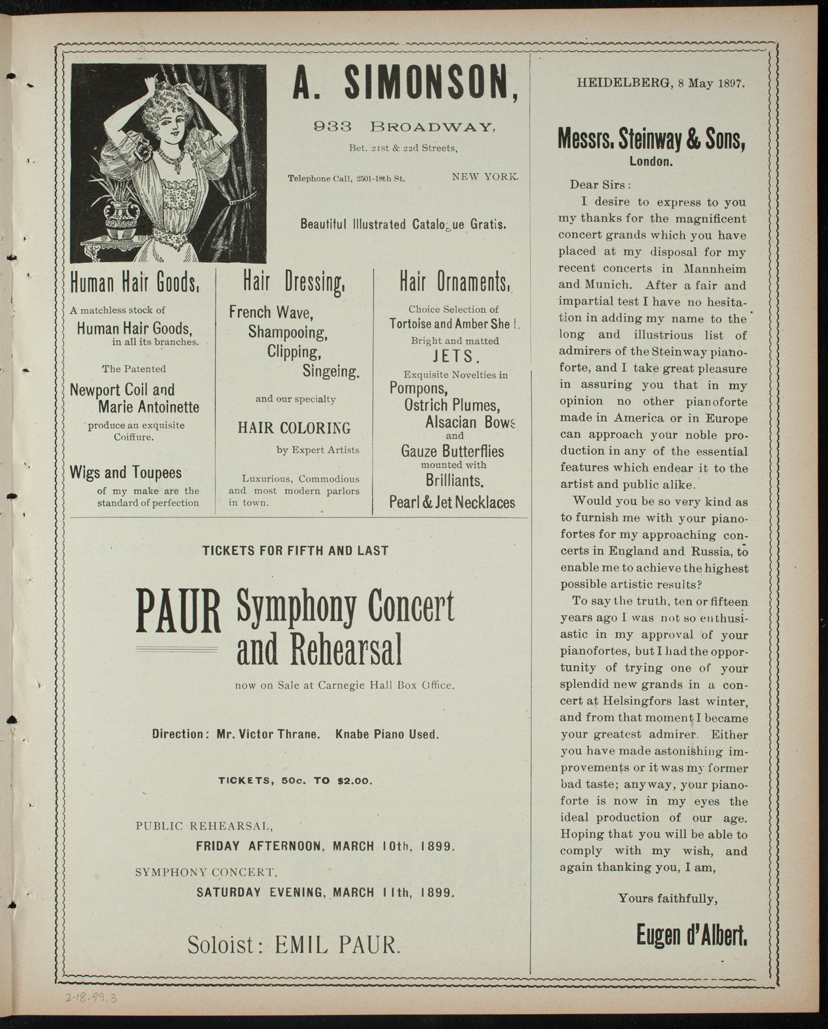 Comparative Literature Society Saturday Morning Conference, February 18, 1899, program page 5