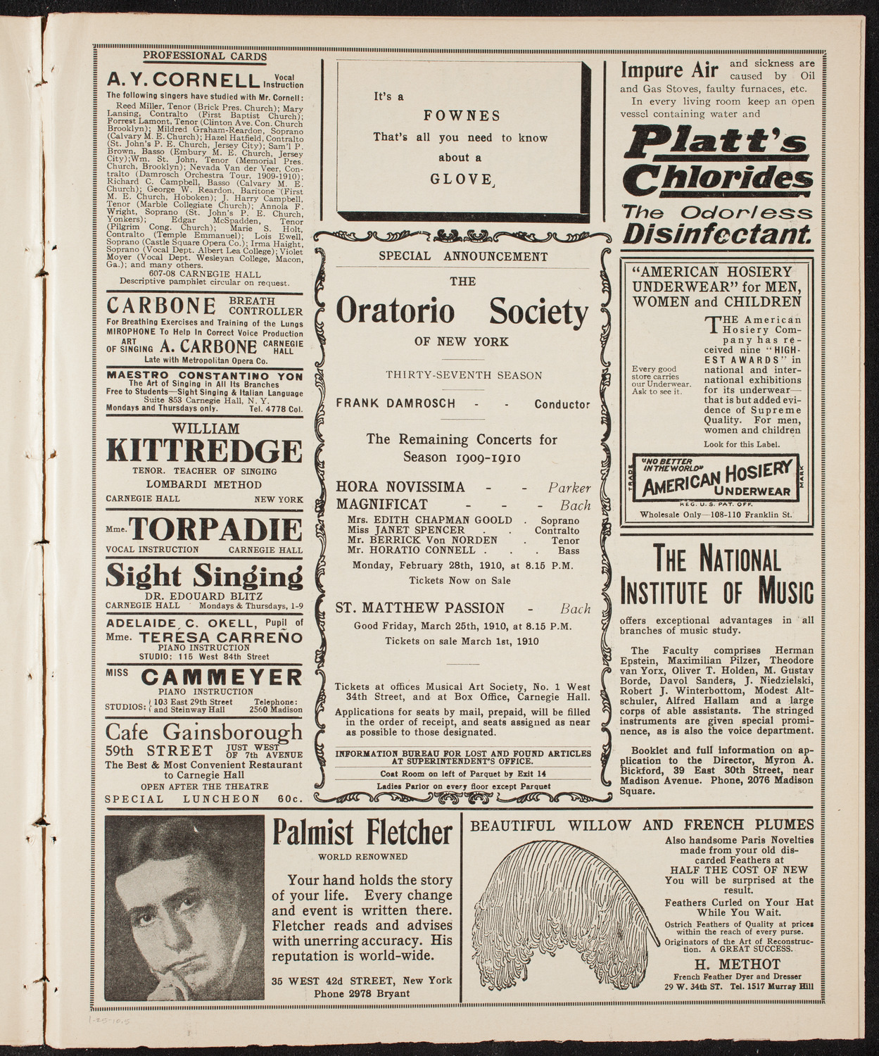 Ferruccio Busoni, Piano, January 25, 1910, program page 9