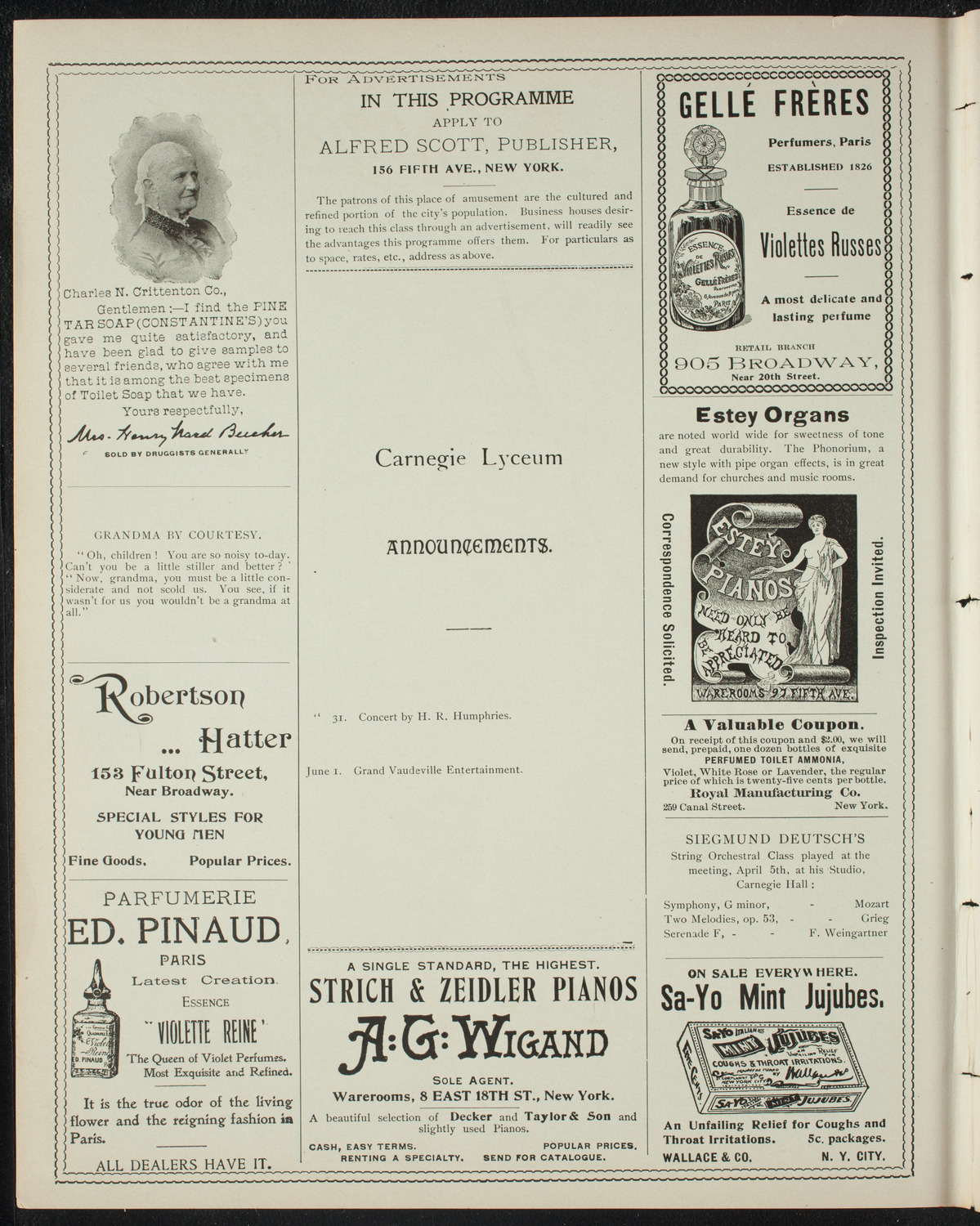 Marti Charity Association Benefit for Helpless and Destitute Cubans of New York, May 28, 1898, program page 2