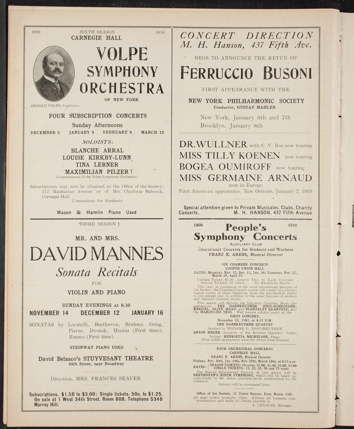 New York College of Music and New York German Conservatory of Music Faculty Concert, November 7, 1909, program page 10