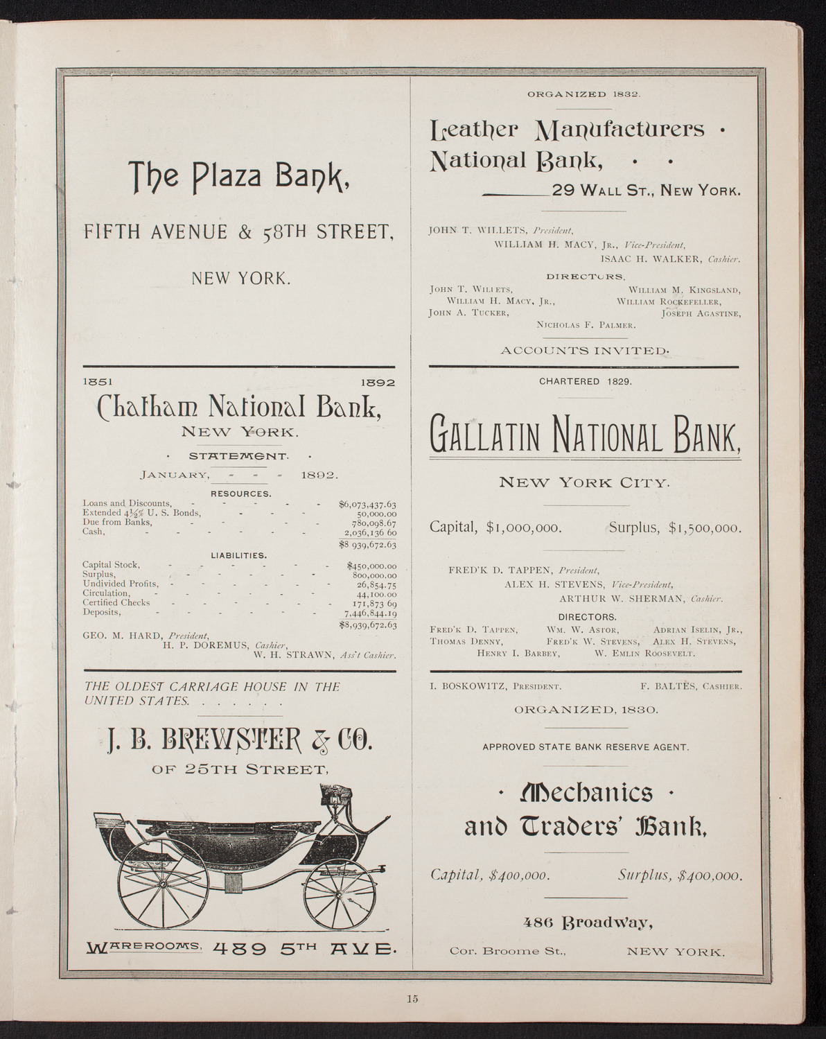 New York Banks' Glee Club, December 14, 1892, program page 15