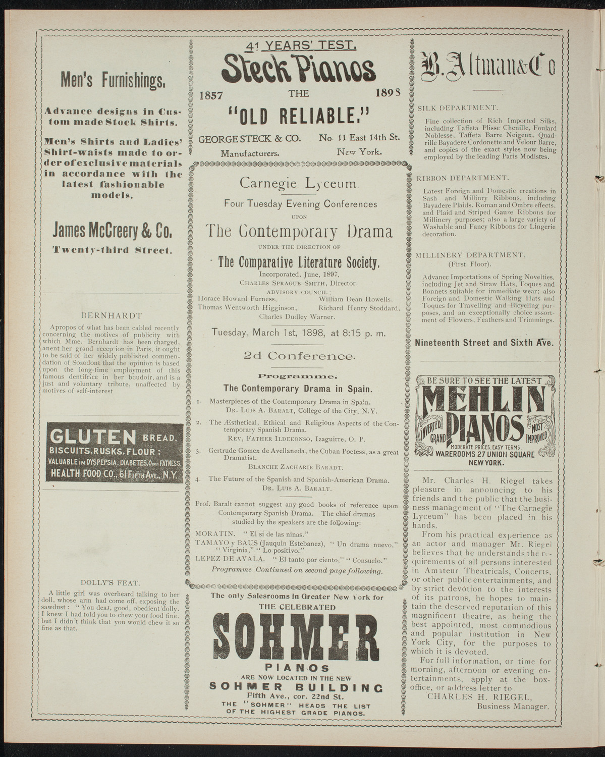 Comparative Literature Society Evening Conference, March 1, 1898, program page 4